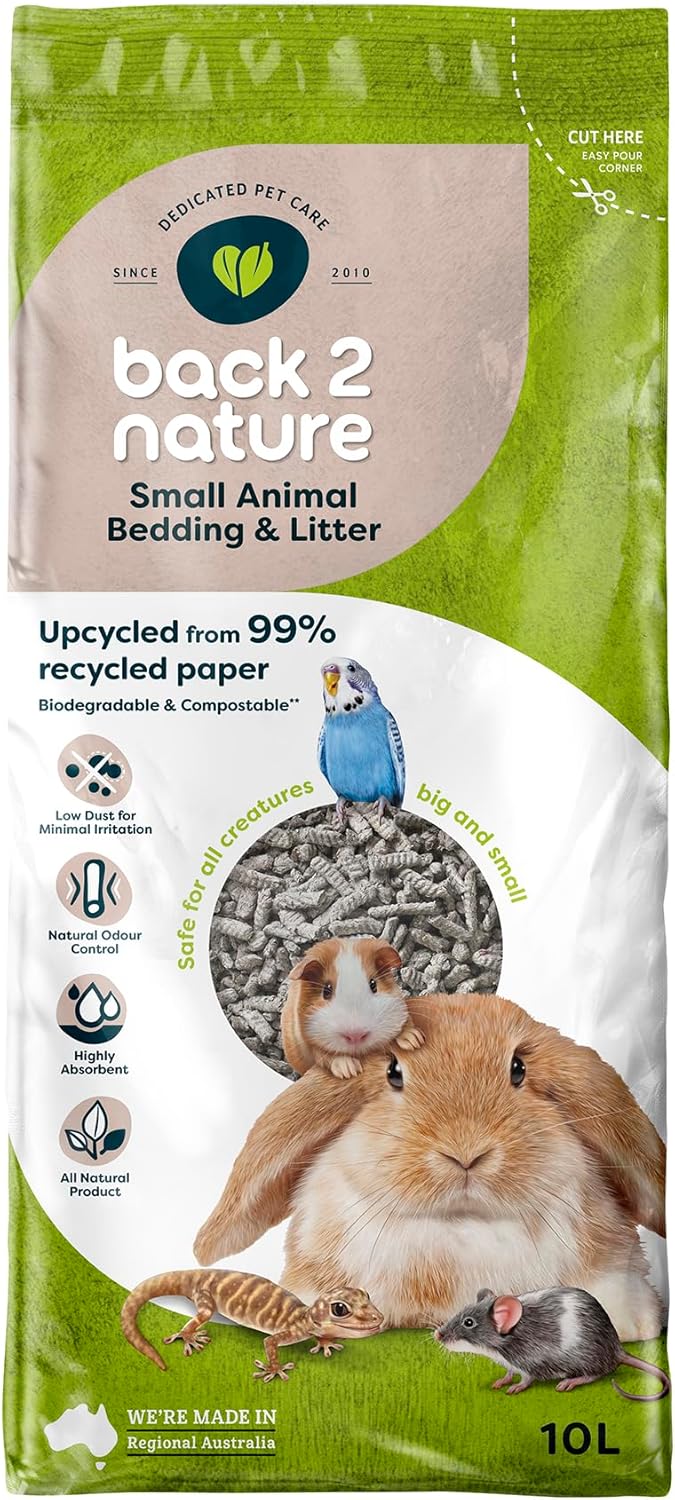 Back 2 Nature Bedding and Litter, (10l) Highly Absorbent 99% Recycled Paper Litter for Small Pets, Dry & Fresh Smelling Rabbit, Bird, Ferret and Hamster Cage, Soft, Safe & Compostable Hamster Bedding
