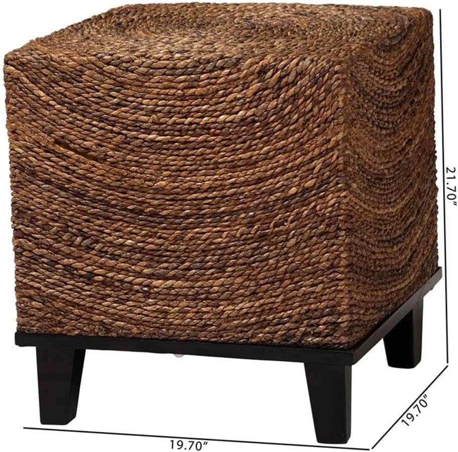 Pemberly Row Bohemian Square End Table, 19.70" W x 19.70" D x 21.70" H, Handwoven Natural Seagrass, Wood Base, Spiral Weave Design, Tapered Legs, Rustic Accent Table for Living Room