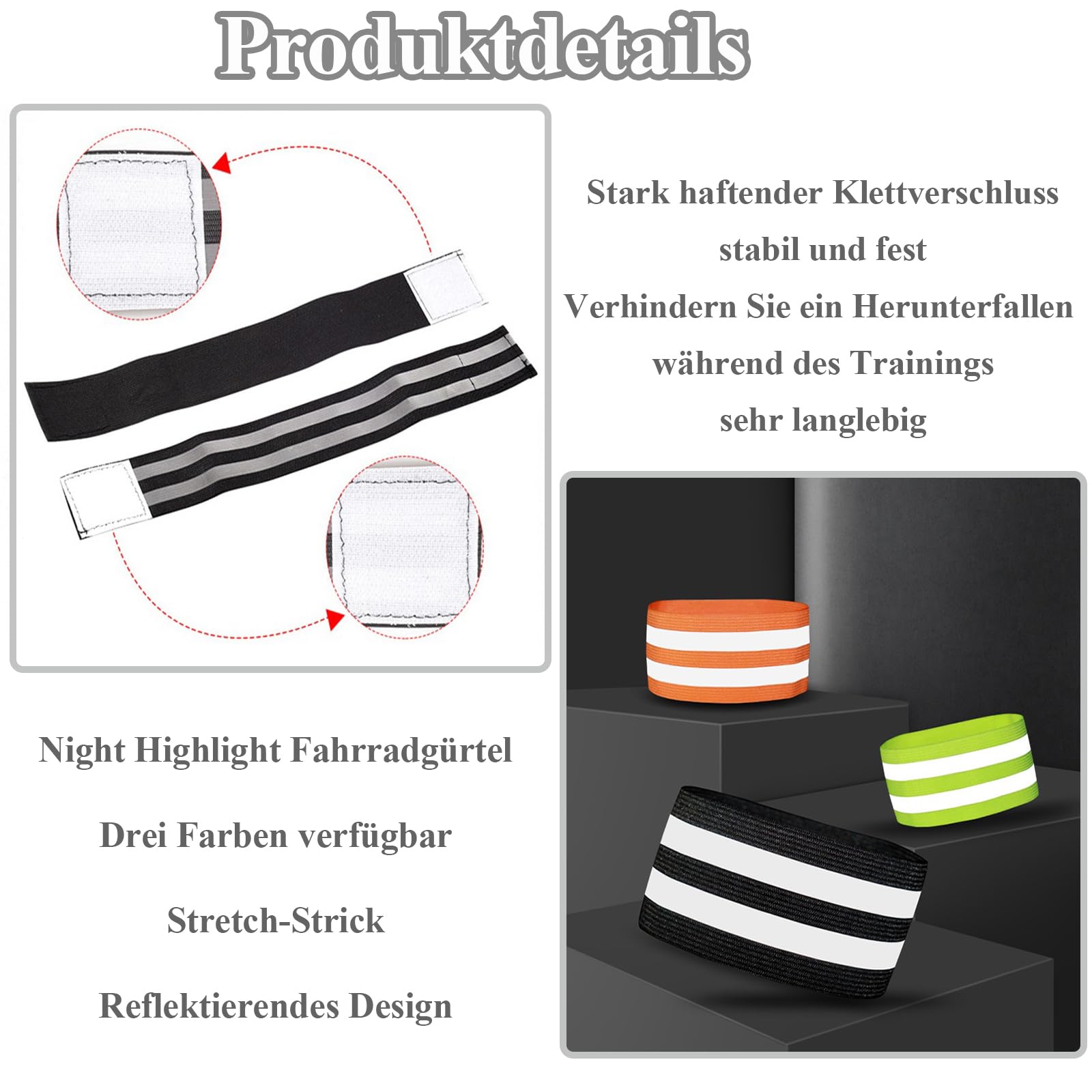 Lot De 6 Bandes Réfléchissantes Vertes – Sécurité Vélo, Jogging, école – Visibilité Jour & Nuit