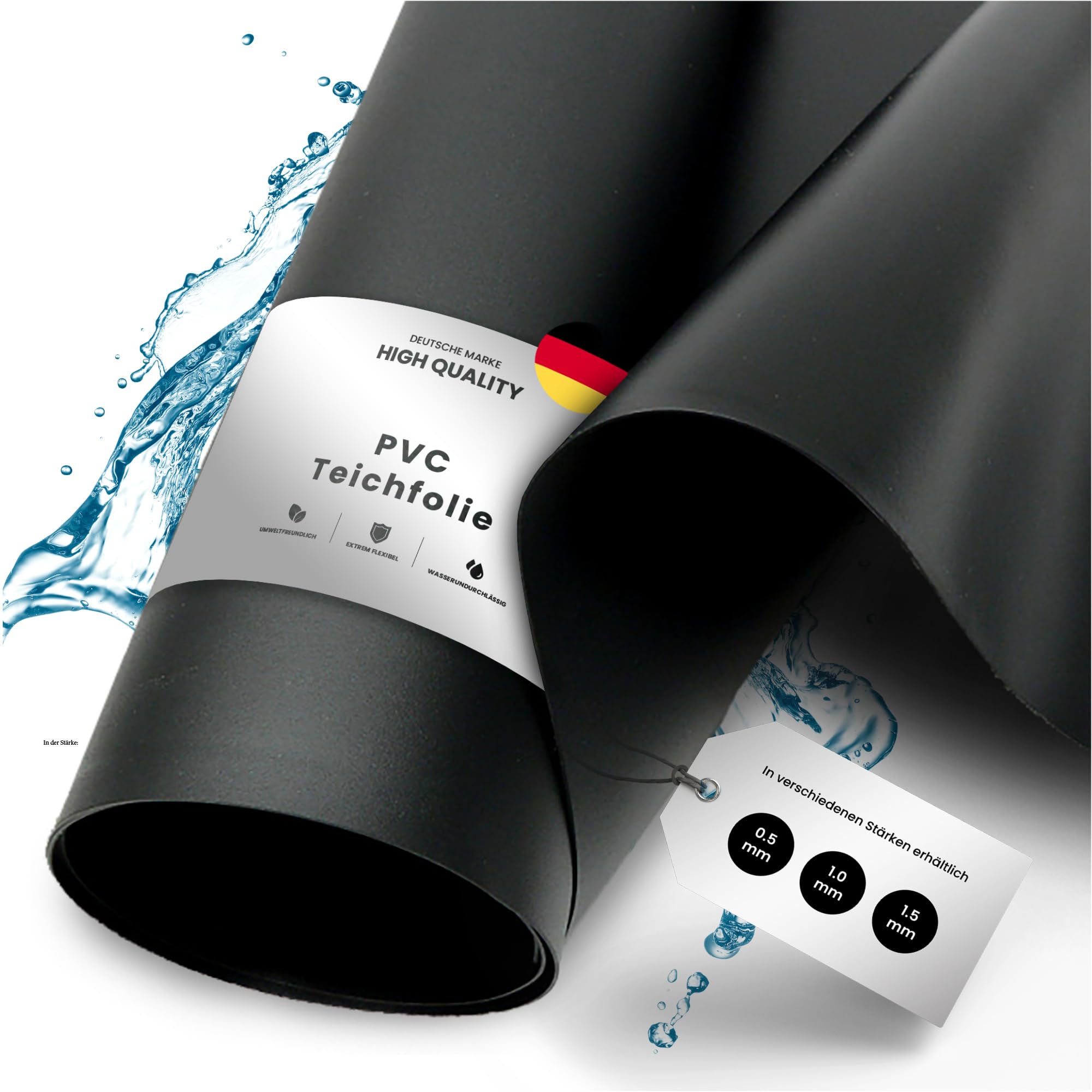 TeichVision - Premium PVC Teichfolie schwarz - Stärke 0,5 mm - 6 m x 1 m/PVC Folie schwarz auch geeignet als Hochbeet Folie wasserdicht