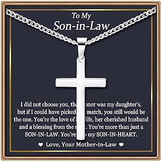 EPIRORA Cross Necklaces Gifts for Men, Silver Cuban Link Chain Necklace Gifts for Dad Son Grandson Uncle Nephew Boyfriend