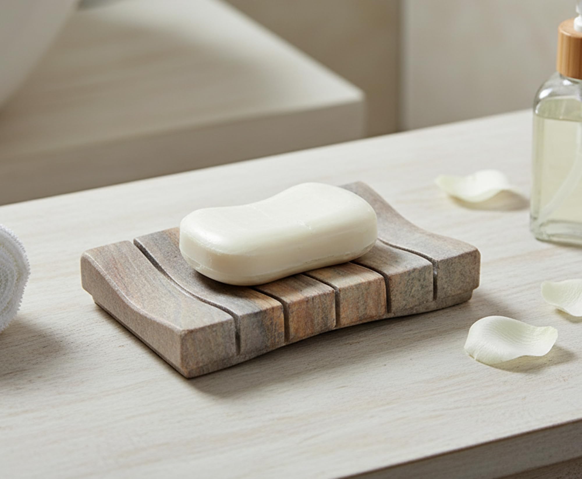 KLEO Stonkraft Natural Water Absorbent & Rigged Soap Dish Soap Holder Made Of Natural Rainbow Stone - Unique Bath Bathroom Accessories