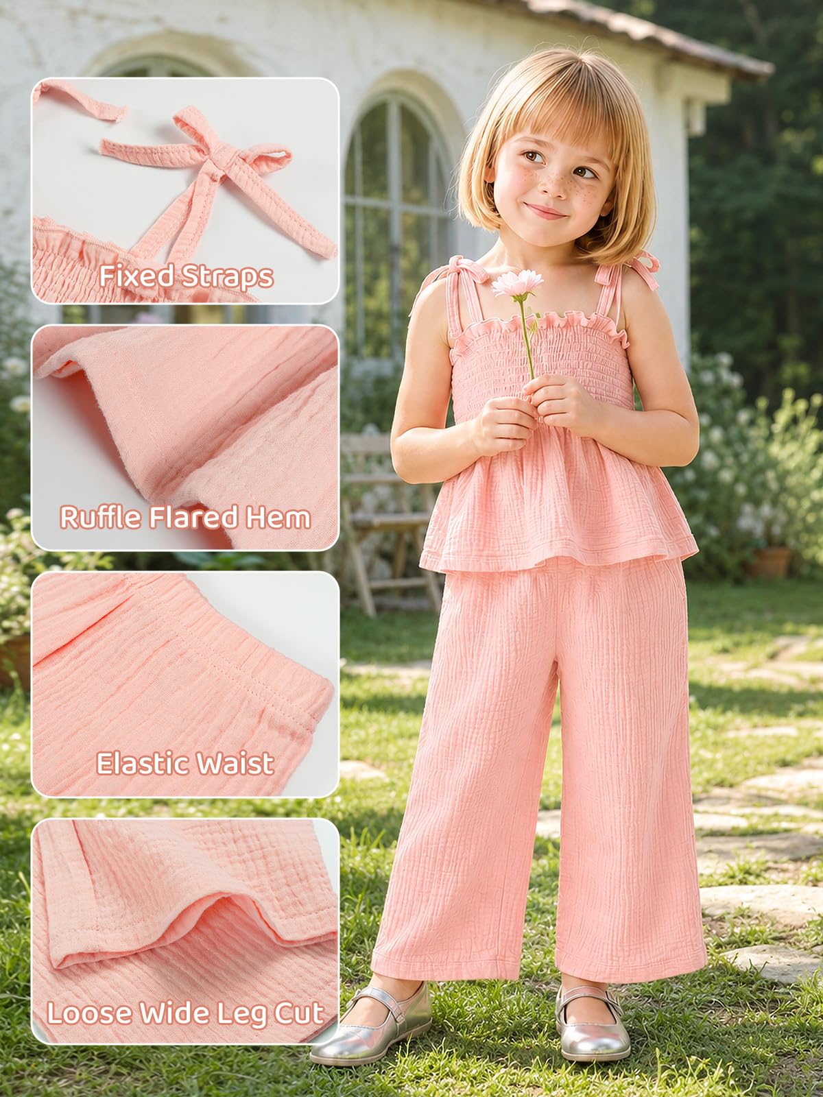 Miipat Bebés Niña Conjuntos de Ropa Traje de Ropa Verano para Bebés Recién Nacido Blusa de Tirantes Tops y Pantalones 2 Piezas con Trajes de Bebé 6 Meses - 3 Años