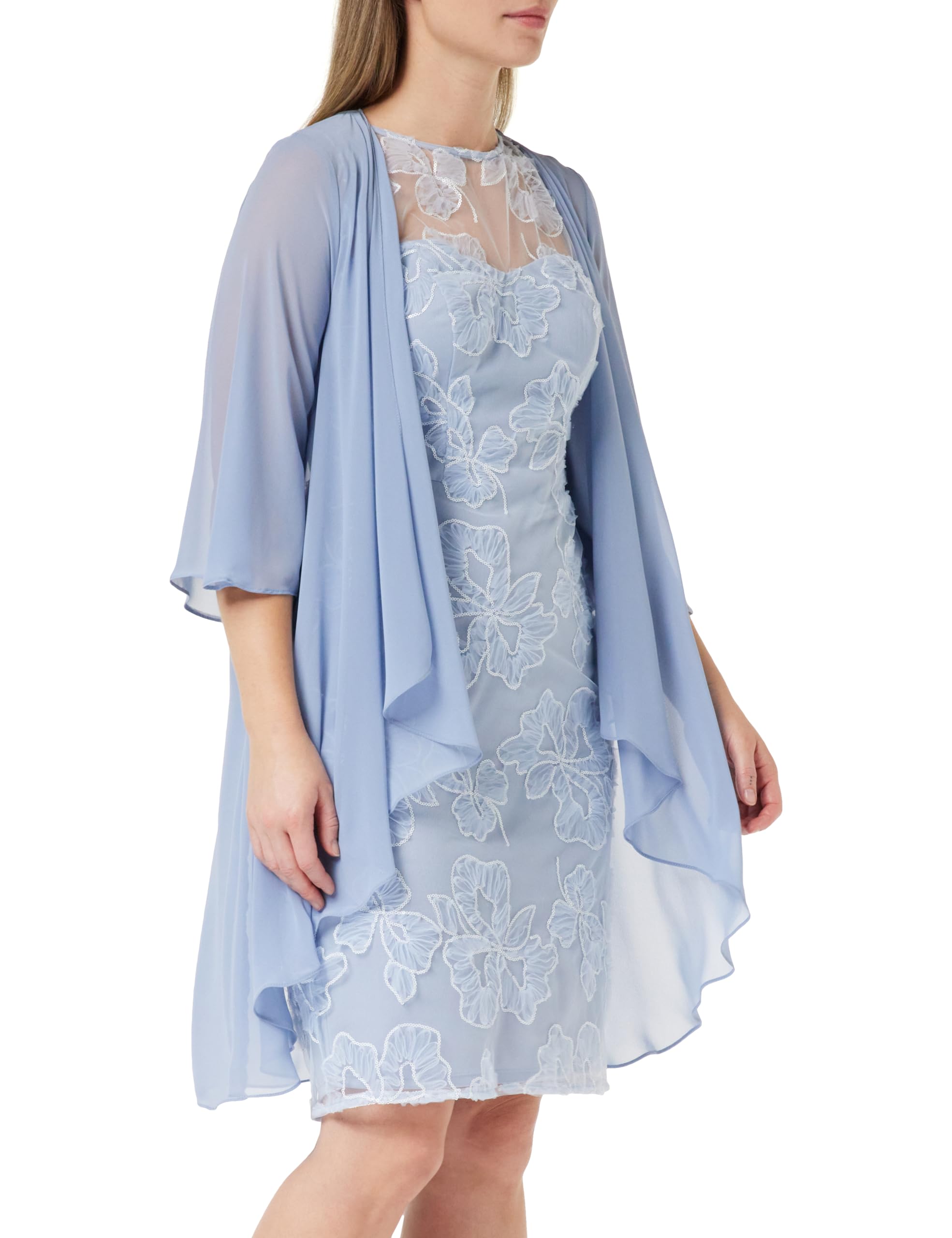 Gina Bacconi Embroidered Dress and Chiffon Jacket, Hydrangea, 18