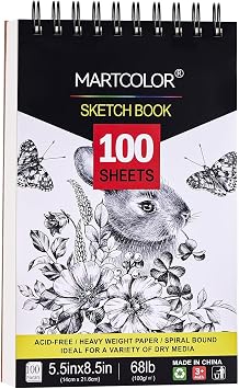 MARTCOLOR 5.5X8.5 Premium Sketch Book Set, 1 Pack, 100 Sheets68 lb/100gsm Sketchbook, Spiral Bound, Acid-Free Drawing Paper, Artist Sketch Pad for Beginners Artists, Perfect for Most Dry Media