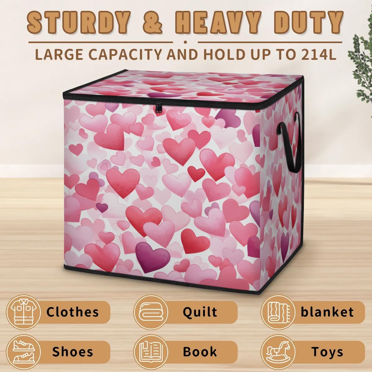 Honeybaby 214L Extra Large Comforter Storage Bag Day Valentine Storage Totes with Lids Waterproof Closet Organizer Folding Blanket Storage Bags for Clothes Bedding Pillows
