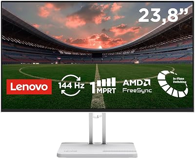 Lenovo L24-4C – Monitor FHD 23.8″ (IPS, Tasa de Refresco 144Hz, Tiempo de Respuesta 1ms, AMD FreeSync, HDMI 1.4, VGA, 2 Altavoces Integrados de 3W, VESA 100 x 100 mm, Soporte Inclinable) Gris Nube