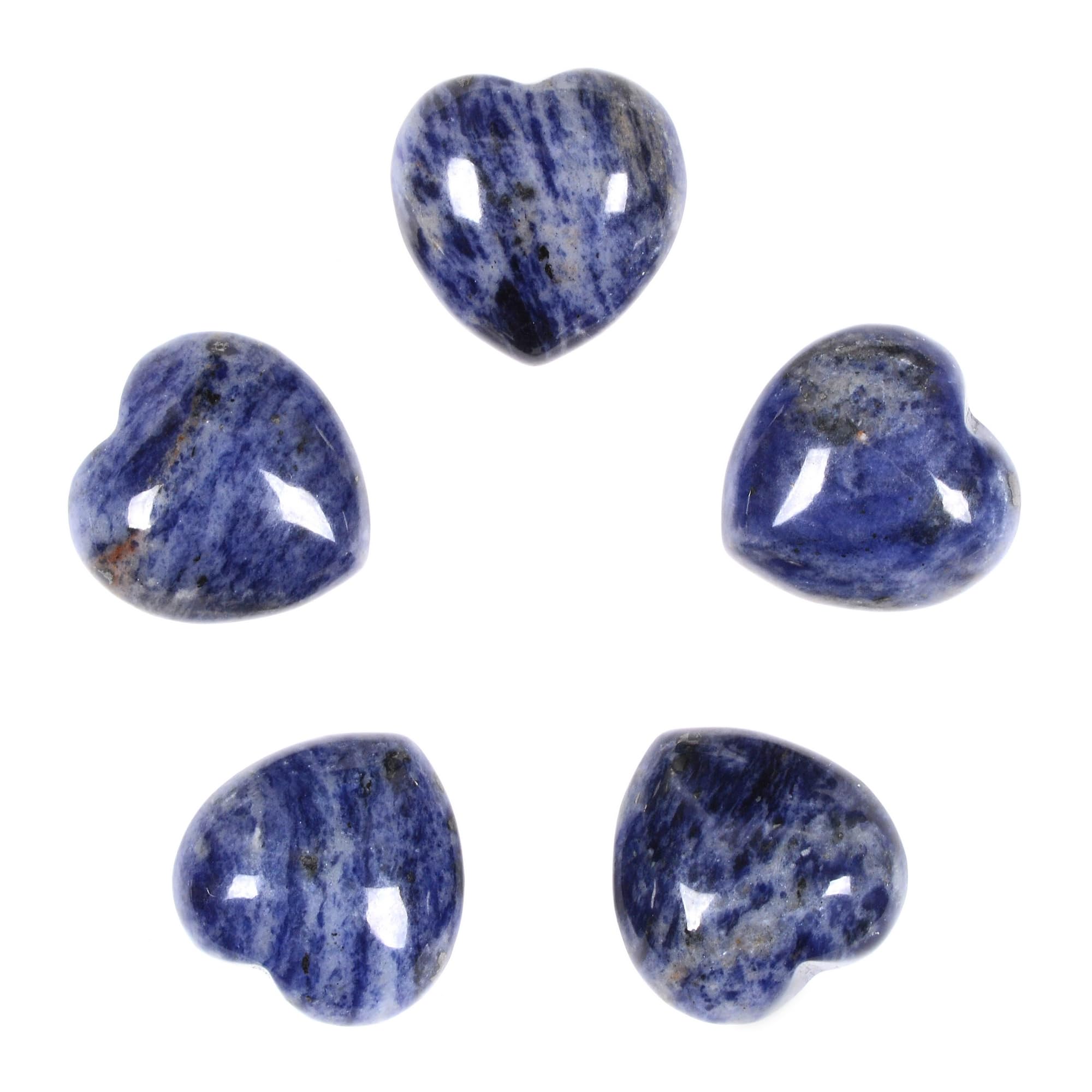 Sodalite Healing Crystal Heart Love Stones Pocket Palm Thumb Gemstones Chakra Reiki Balancing Valentines Day Gifts 1 inch（Pack of 5）