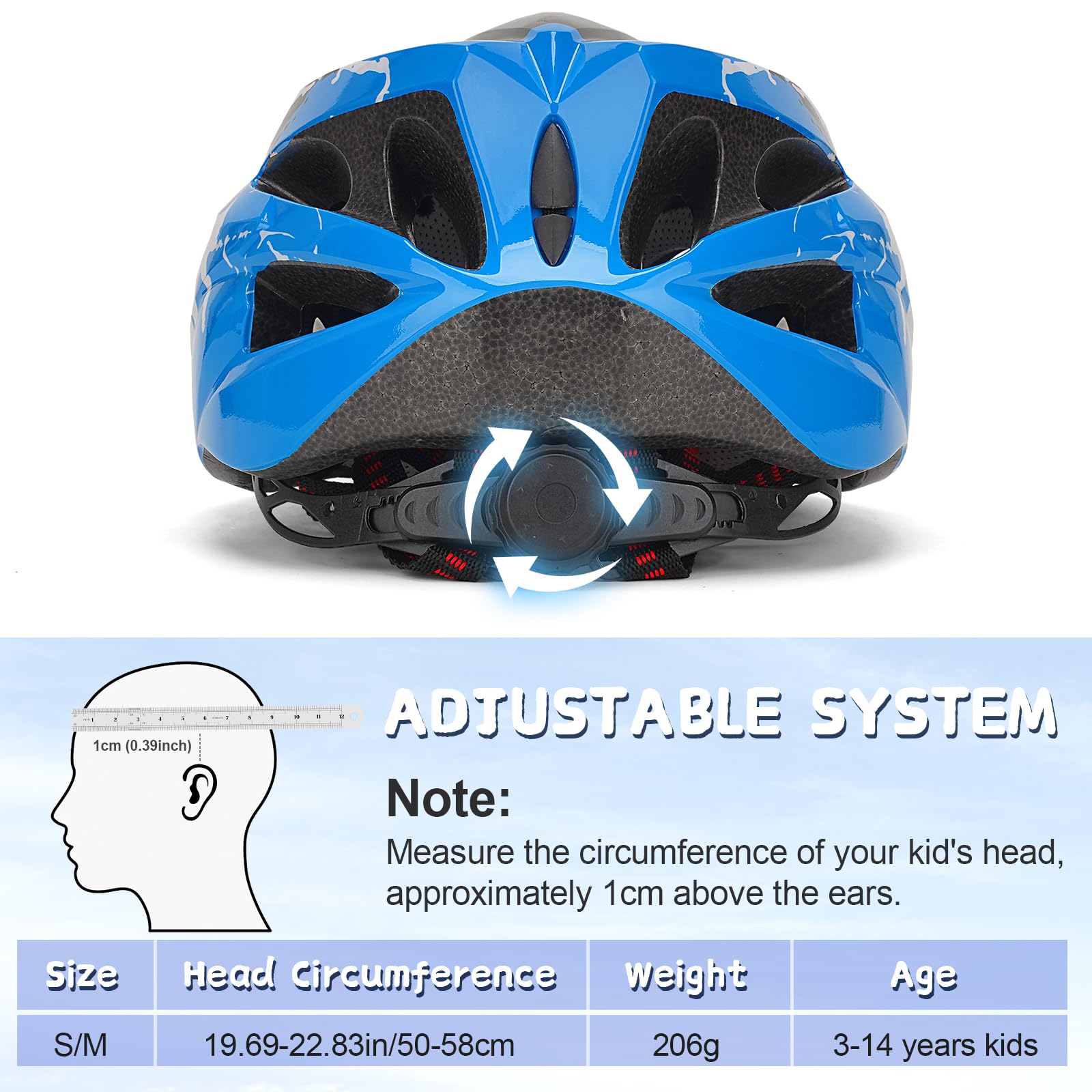 Casco Bici Bambino Regolabile 50-58 cm per 3-14 Anni