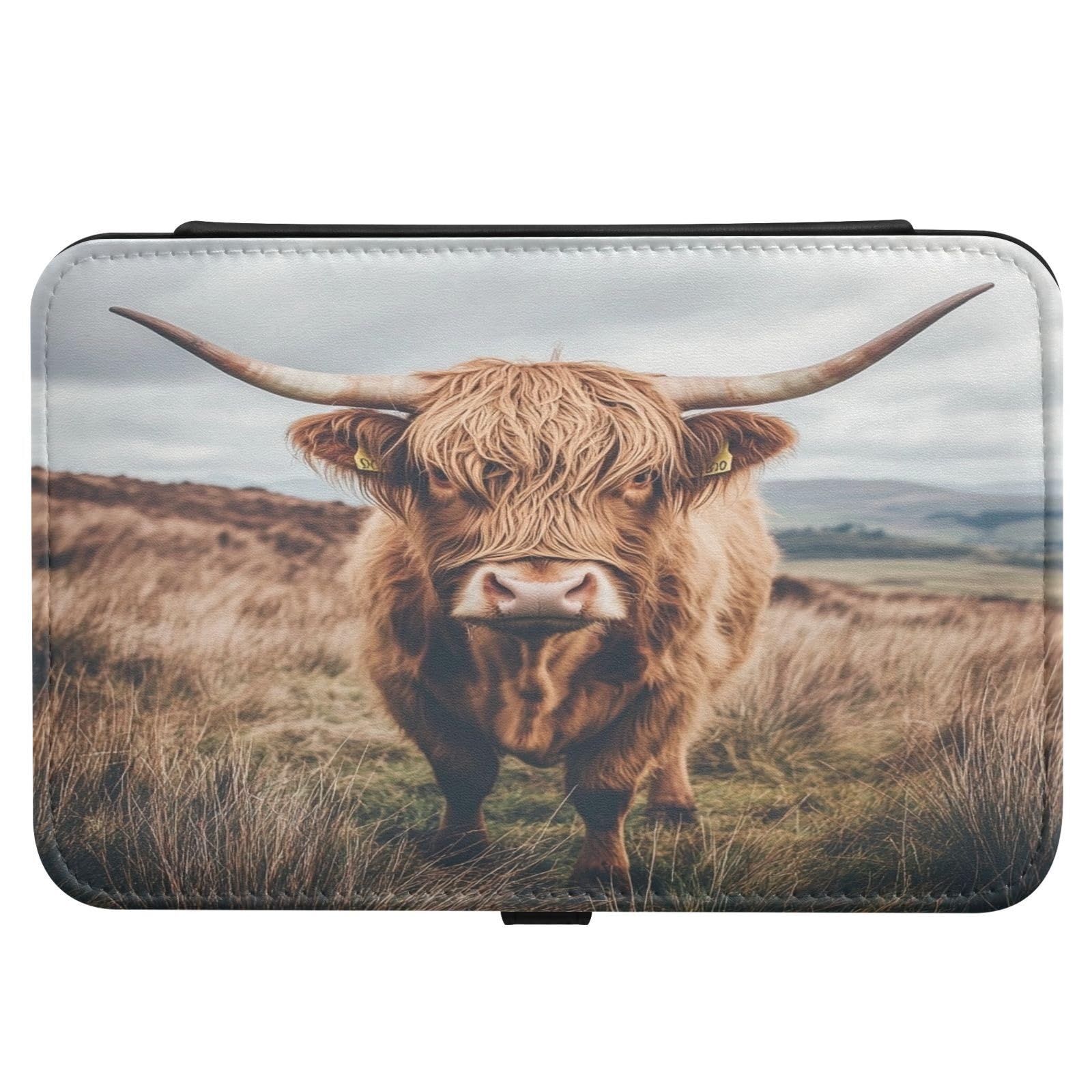Haskirky Highland Cow Jewelry Box Portable PU Leather Travel Jewelry Organize for Women Jewelry Storage Display Holder for Ring, Necklace, Earring