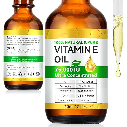 Aceite de vitamina E, aceite orgánico puro de vitamina E de 75,000 UI para tensar la piel regordeta, reducir líneas finas y cicatrices, hidratar la