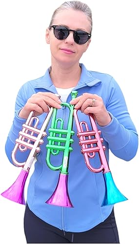 Miniatura 8 de Trompetas metálicas (13 pulgadas), juguetes musicales de plástico para niños, instrumentos para hacer ruido para fiestas de cumpleaños, deportes,