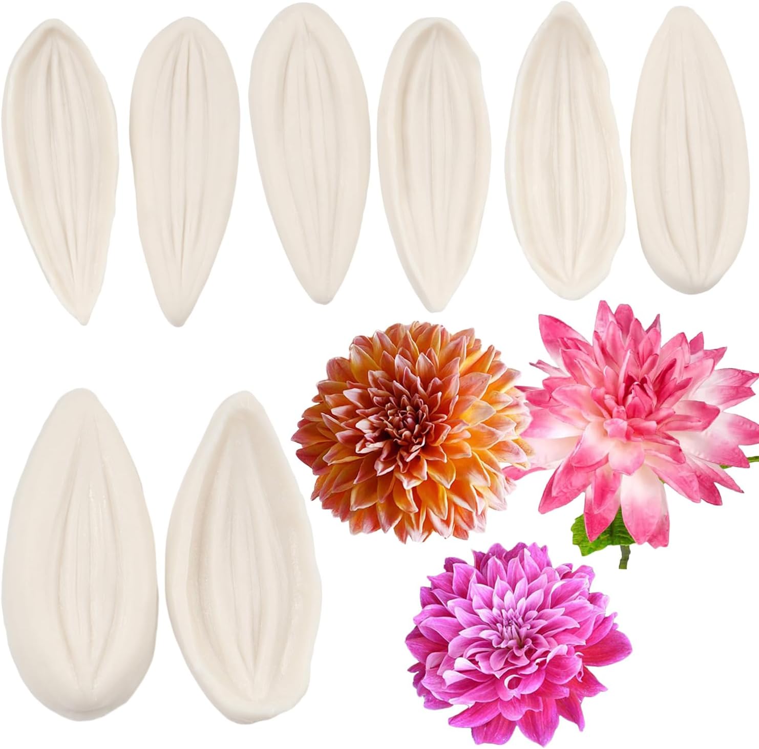 Gumpaste Flower Silicone Veining Mold Fondant Dahlia Veined Mold Gum Paste Dahlia Flower Mold for Sugar Flower Cake Decoration Cupcake Topper Chocolate Candy Polymer Clay Gum Paste Set of 4