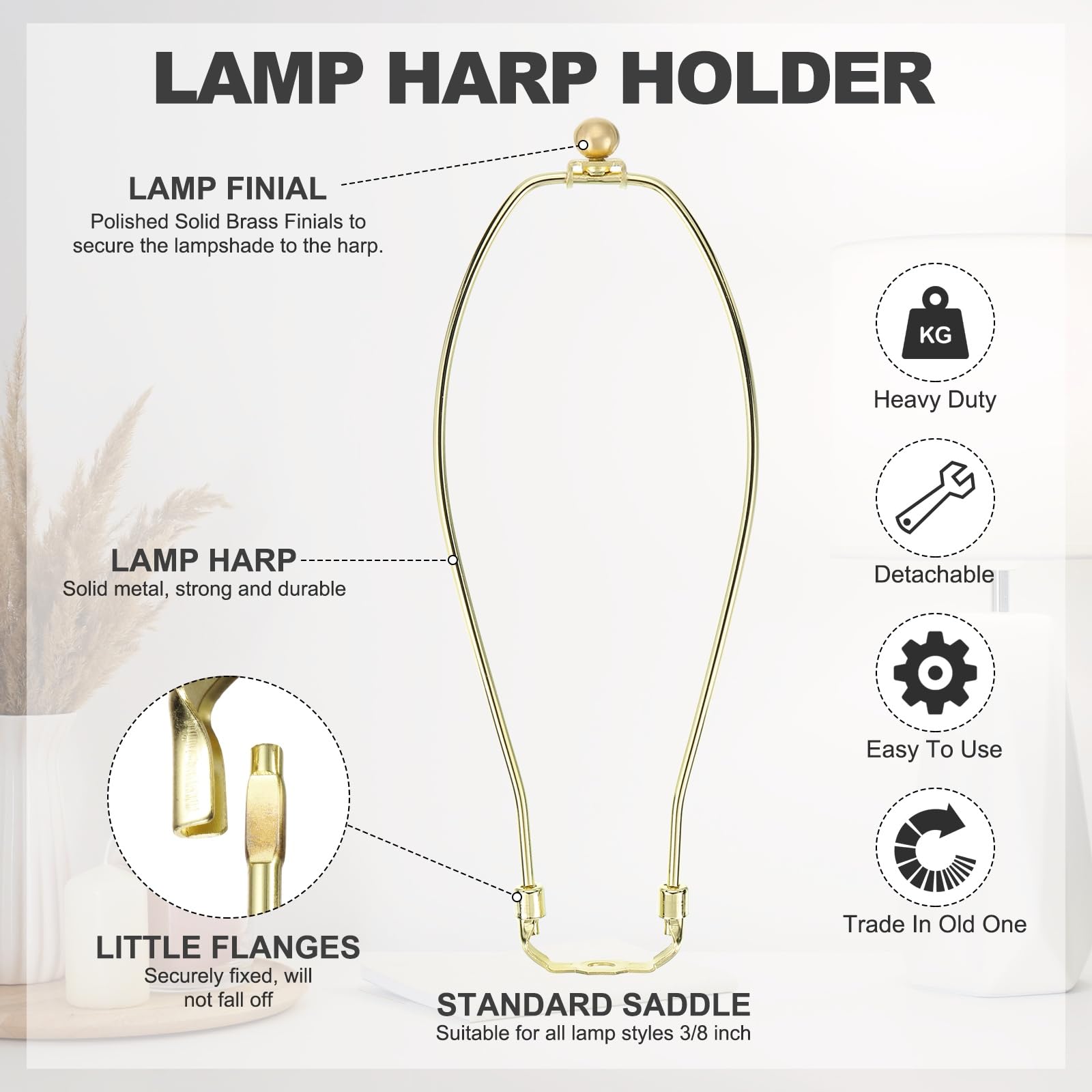 PATIKIL 12 Inch Lamp Harp Kit with 17.5mm Solid Brass Ball Finial - Image 4