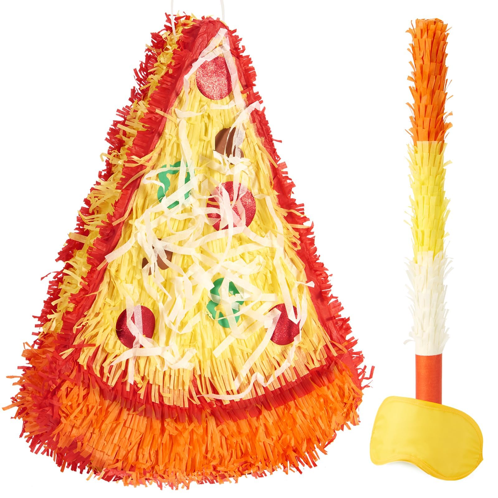 WERNNSAI Pizza Pinata - Cheese Pizza Party Decoration Pinata with Blindfold and Stick for Kids Birthday Mexican Celebration Food Festival Carnival Supplies Bachelorette Decor — image 1