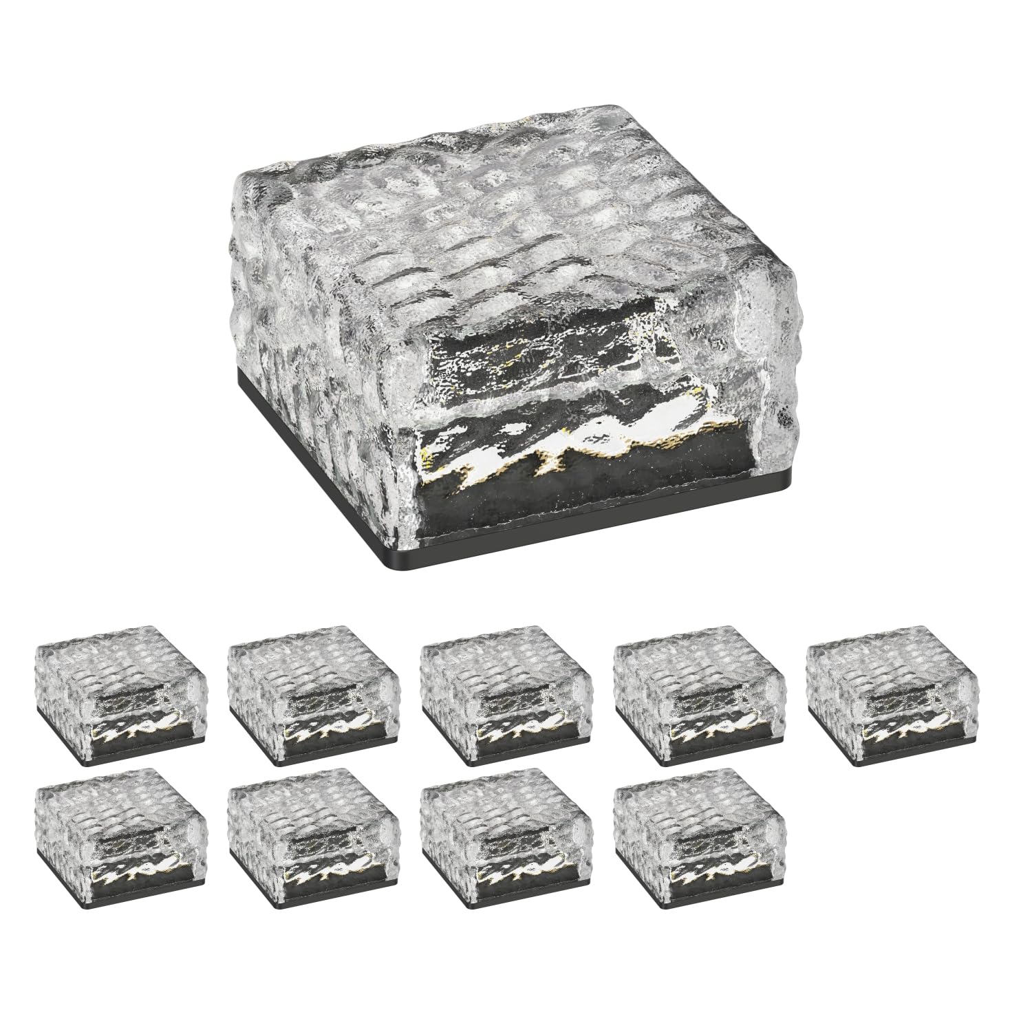 ledscom.de 10x LED Solar-Pflasterstein Bodeneinbauleuchte BROSLO für außen, IP67, Glas, eckig, 10 x 10cm, warmweiß