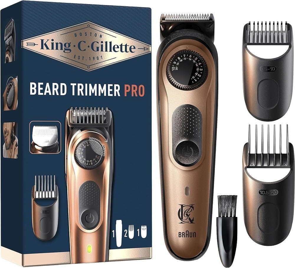 Gillette King C. Electric Beard Pro Shaver, Precision Selector, Men's Beard Care, 40 Length Settings, Sharp Razor Blades, Adjuster Combs, Washable Heads, Gift Idea for Men