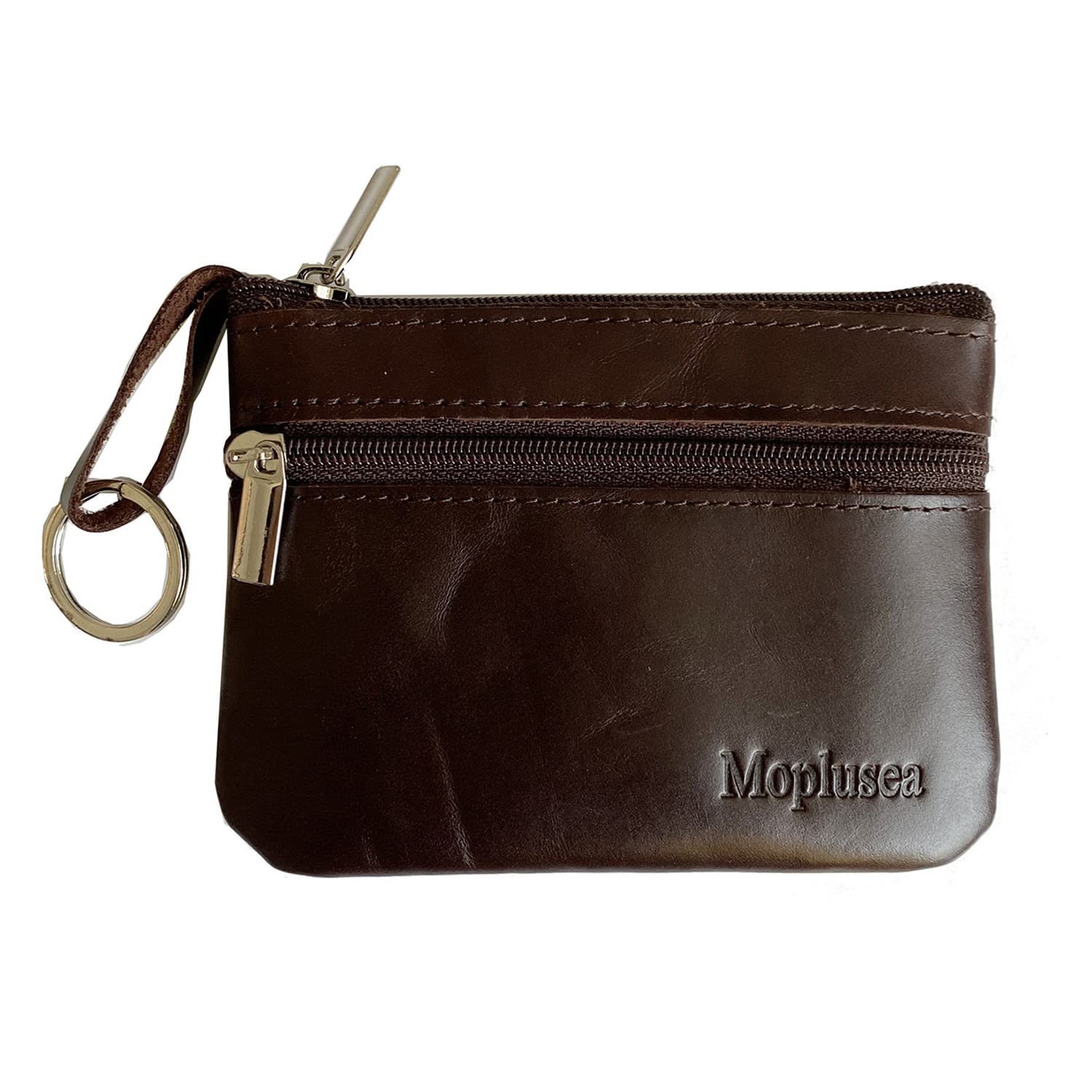 Moplusea Genuine Leather Small Coin Purse Wallet With Keychain Mini Change Purse Coin Pouch Holder For Men (GLCB011 Coffee)