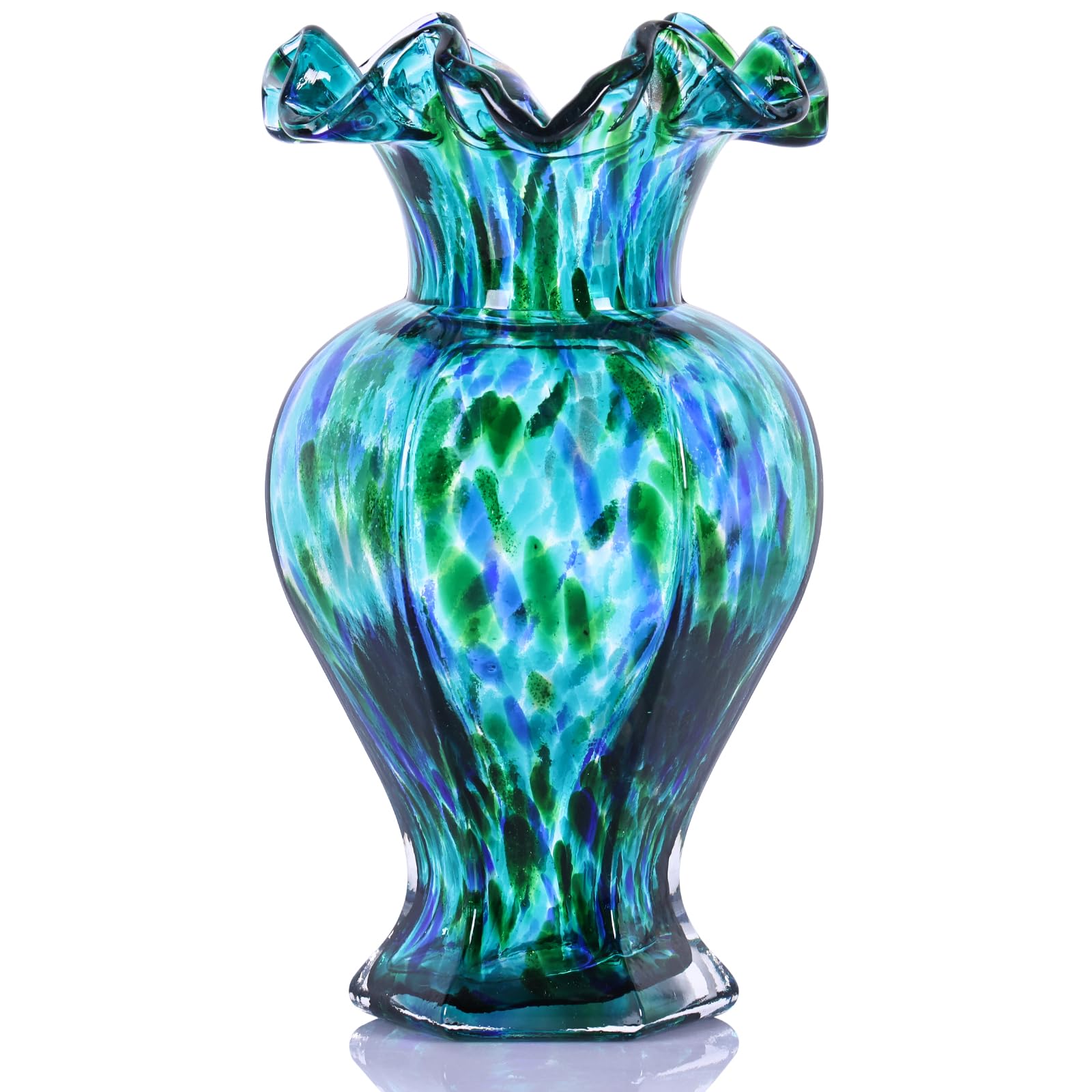 Vase En Verre Soufflé Bleu Sarcelle 23cm - Décoration Élégante Pour Fleurs Naturelles Ou Artificielles