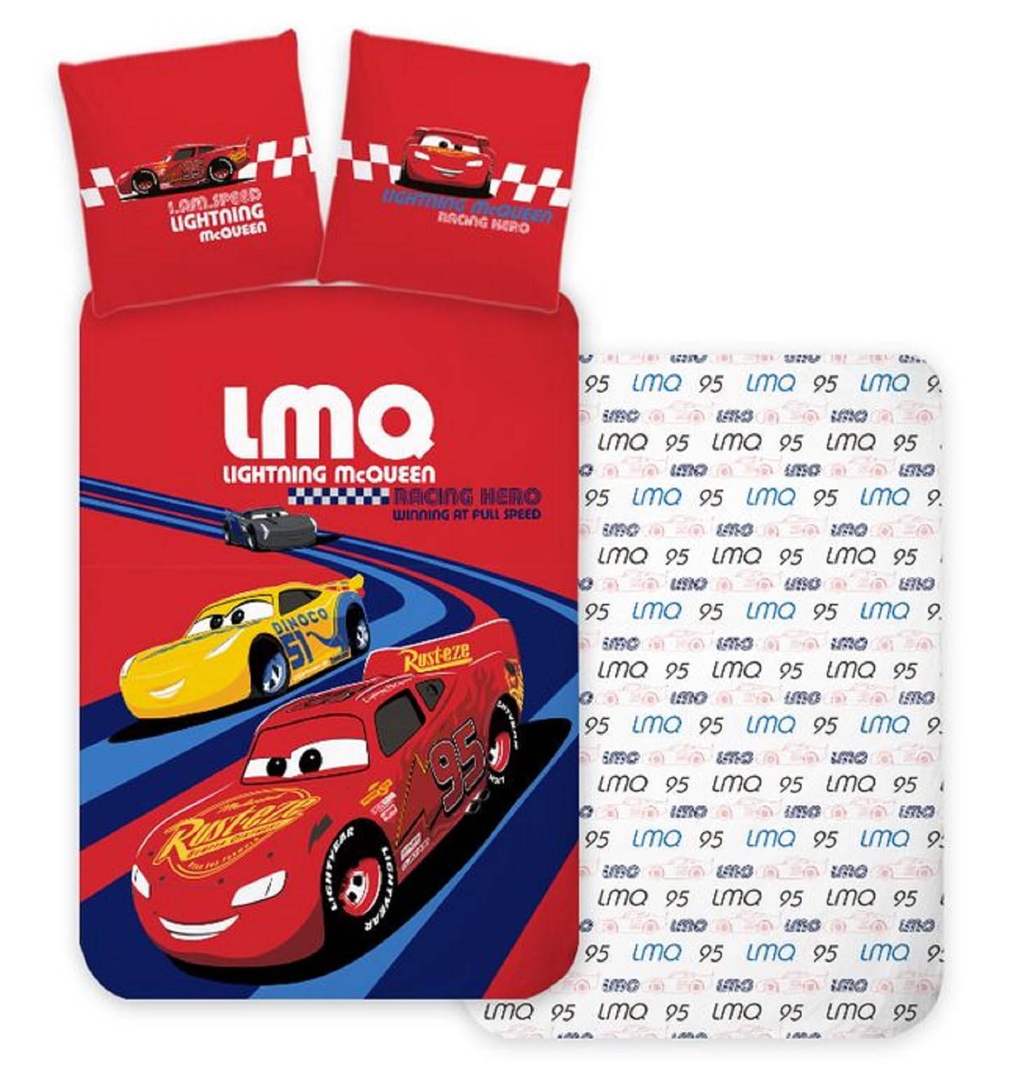 Brandmac Disney Cars Red Reversible Bedding Set, 100% Cotton, Duvet Cover 100 x 135 cm + Pillowcase 40 x 60 cm, Flash McQueen