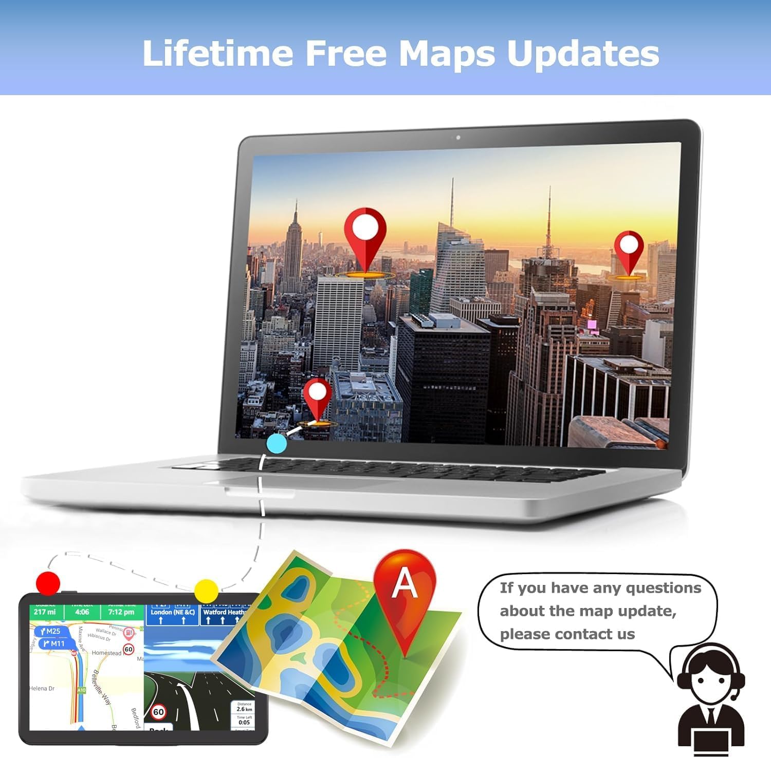 Navegador GPS 2.5D para Coche, Pantalla táctil de 7 Pulgadas, GPS de camión, Conductores comerciales, indicaciones de Voz Real, dirección de Giro, Alerta de cámara de Velocidad de Advertencia