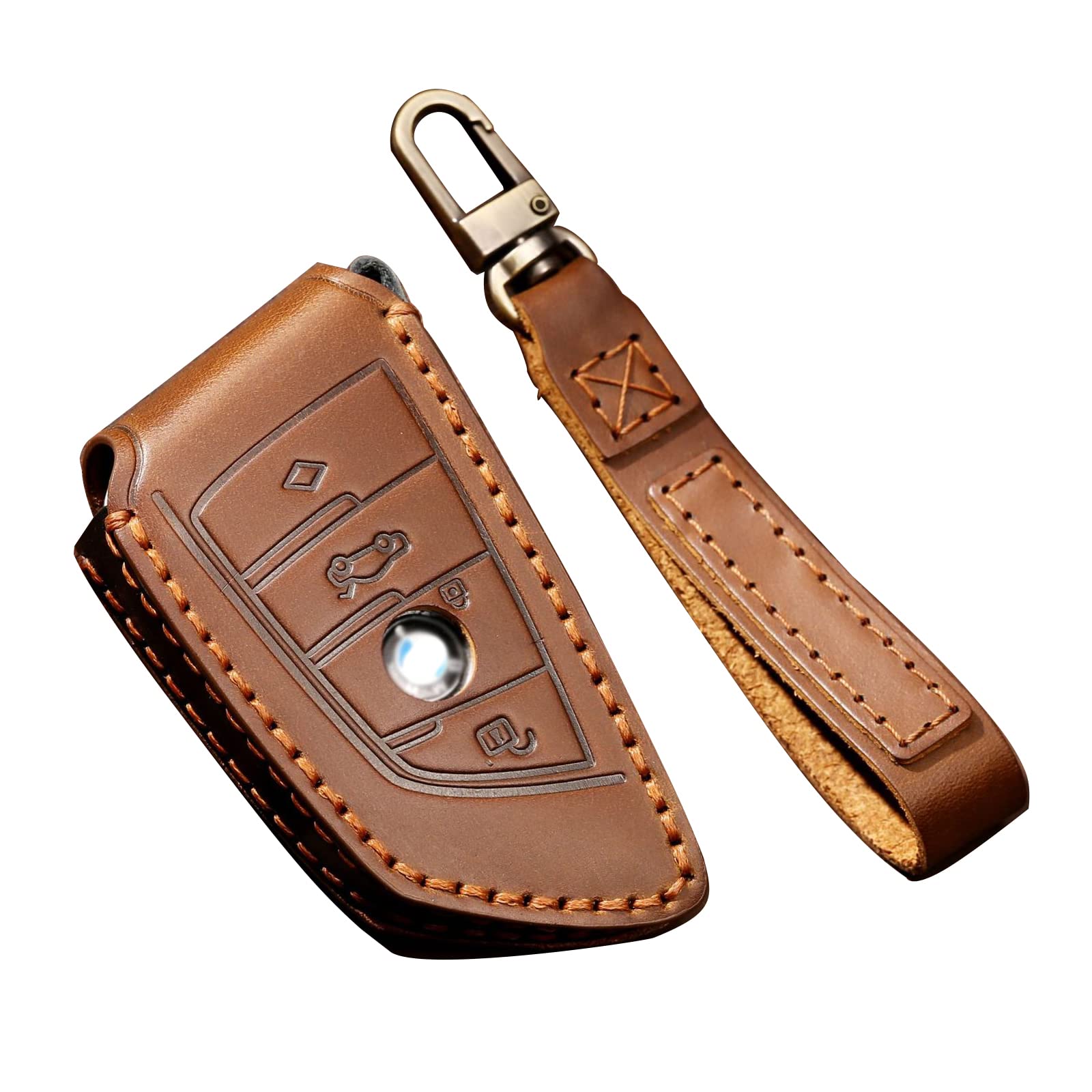 Aolaso for BMW Key Fob Cover Case Leather Keychain for BMW 1 2 3 4 5 6 7 Series , BMW X1 X2 X3 X5 X6 Keyless Remote Control