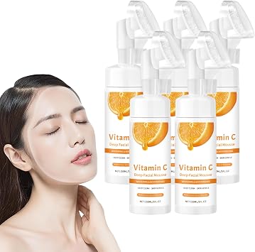 Vitamin C Foaming Face Cleanser with Coconut Water & Aloe Vera - Brightening Facial Wash for All Skin Types, Gently Cleanses Dirt & Makeup, Improves Uneven Skin Tone Appearance, 150ml 5 Bottles
