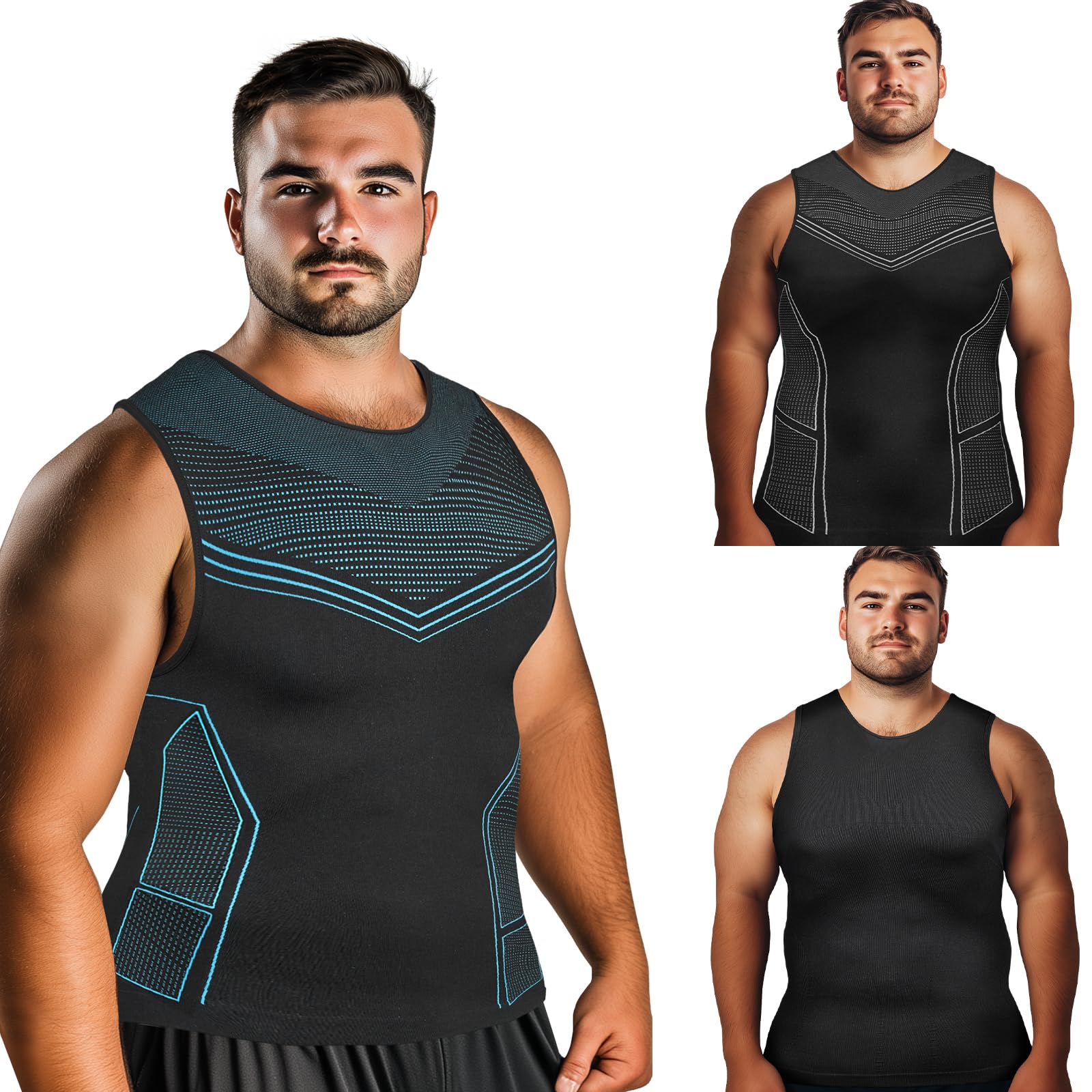 Odoland Lot de 3 Débardeurs de Compression Homme Ventre Plat Maillot de Corps Gainant