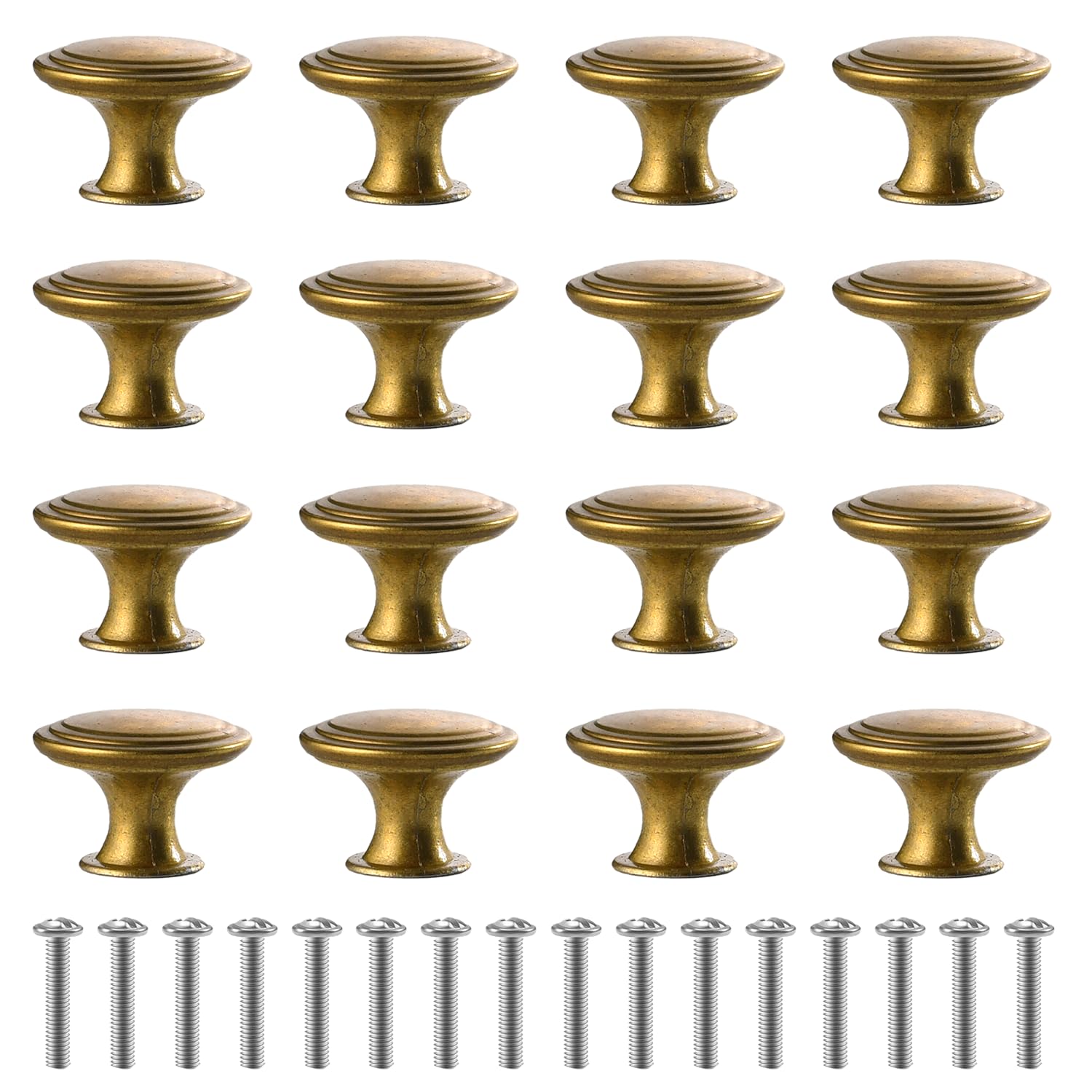 Srumvoat 16 Pack Antique Bronze Cabinet Knobs, Vintage Drawer Knobs Zinc Alloy Furniture Handles for Cupboards, Wardrobes, Dressers & Kitchen Cabinets with Screws (Yellow Bronze)