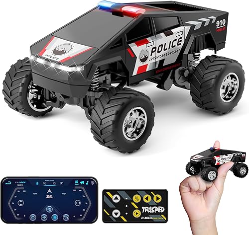 SOONYANG Mini autos de control remoto, juguete de camiones monstruo de control de aplicación, caja de aleación 164, autos RC con luces, auto de
