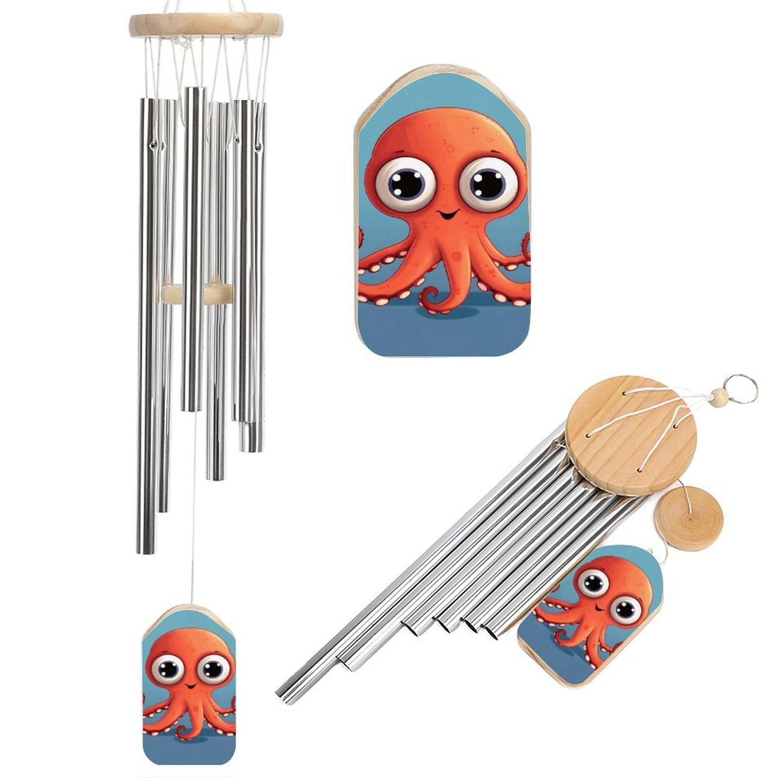 Big-Eyed Red Octopus Wind Chime 20.5" Aluminium Wind Chimes Outdoor Garden Patio Decoration Windchime Memorial Gifts Windchimes for Men and Women