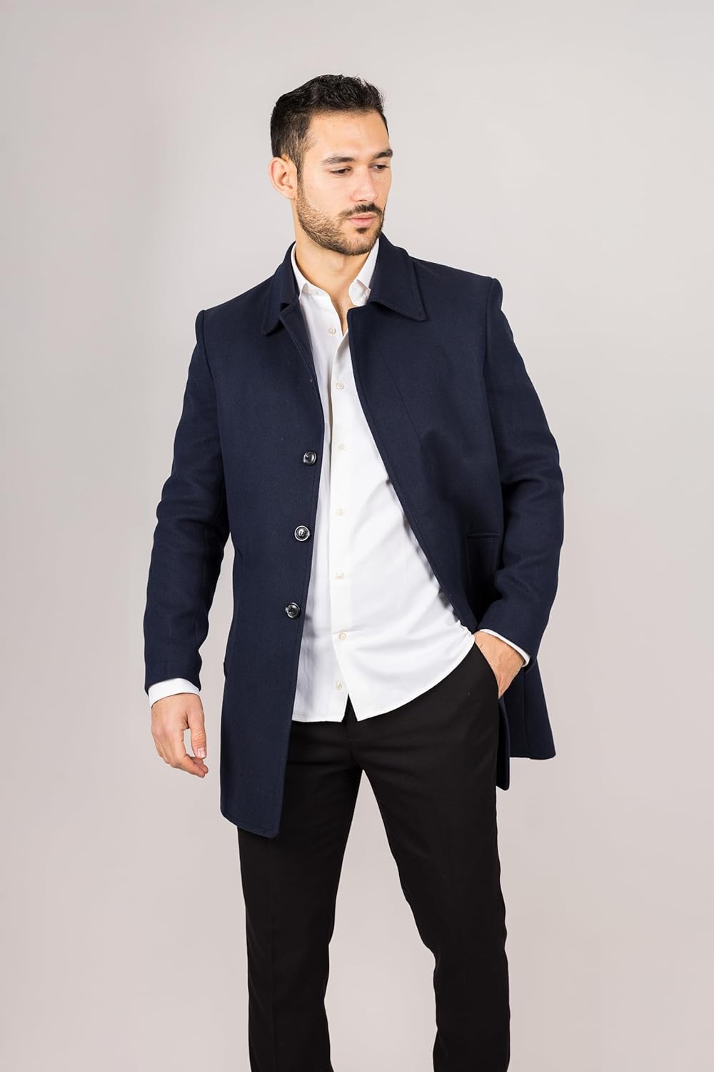 Infinity Leather Men's Wool Blend Overcoat Classic Collar Winter Jacket Trench Coat
