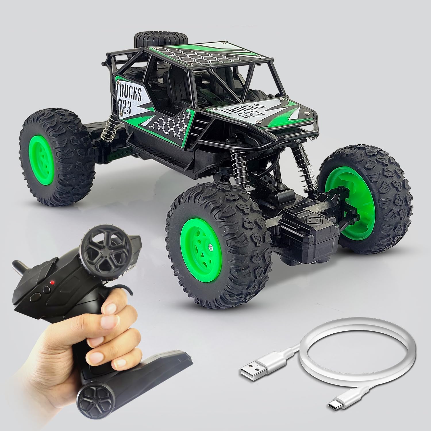 NHR 2.4 Ghz Remote Control Plastic Racing Car, 1:18 Rock Crawler 4 Wheel Drive Remote Control Rock Climber High Speed Monster Car 4+ Years Green