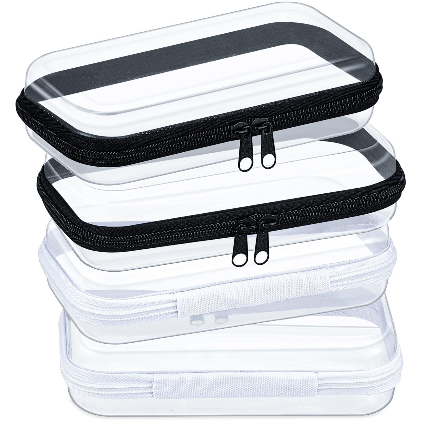 Hoolerry 4 Pcs Hard Clear Zipper Case Makeup Bags Plastic Zipper Pouch Transparent Storage Box Containers for Cosmetics, Snacks, Building Blocks,