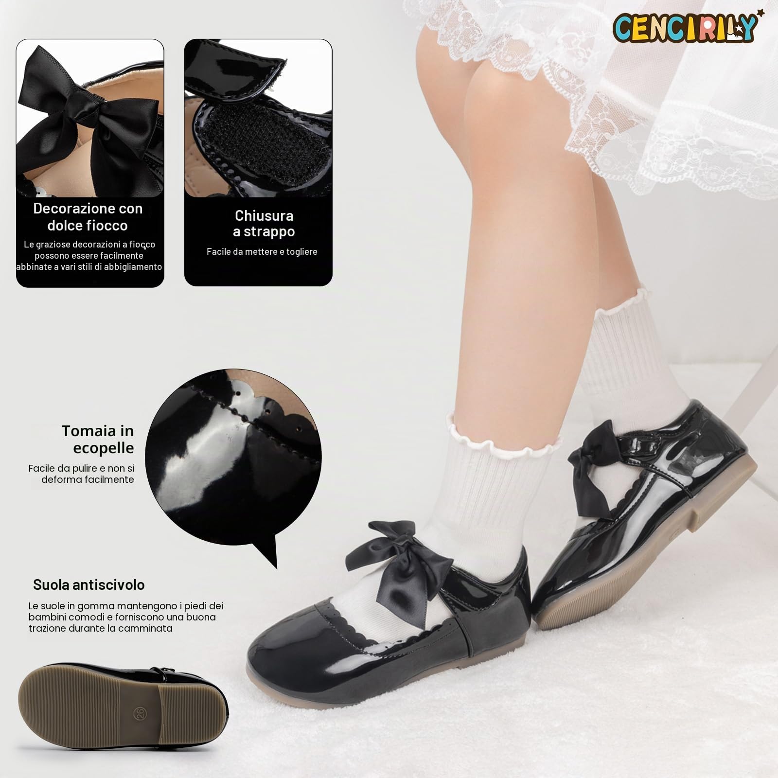 CENCIRILY Mary Jane - Scarpe da bambina, punta quadrata, per feste, matrimoni, glitter, con fiocco, paillettes scintillanti, per compleanno, ballo, cosplay, danza