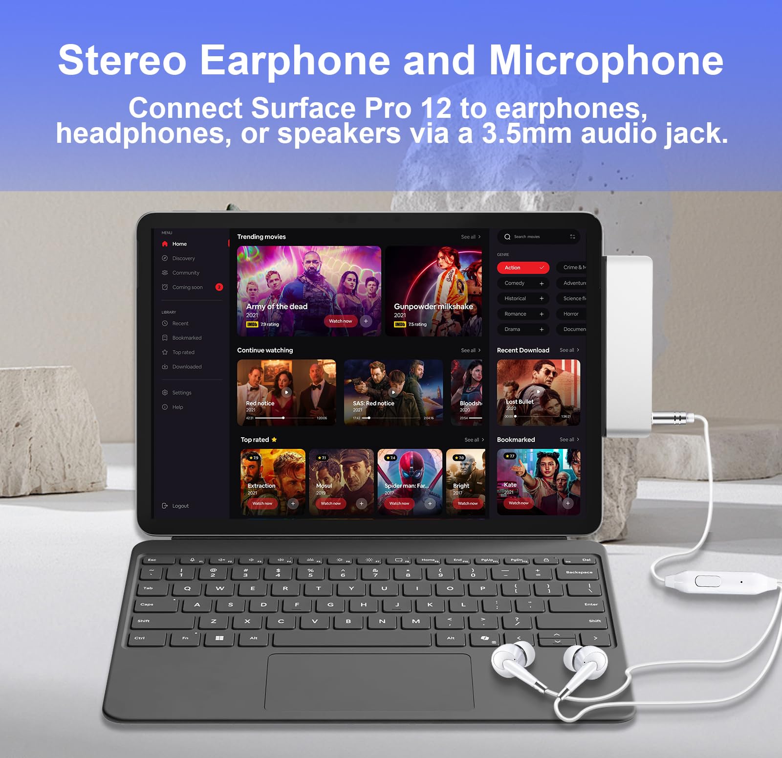 Station d'accueil pour Surface Pro 12 accessoires, concentrateur USB et adaptateur avec HDMI 4K, USB-C Thunderbolt 4 (affichage+données + PD 100 W), 2 USB 3.0, audio 3,5 mm, fente pour carte SD/TF