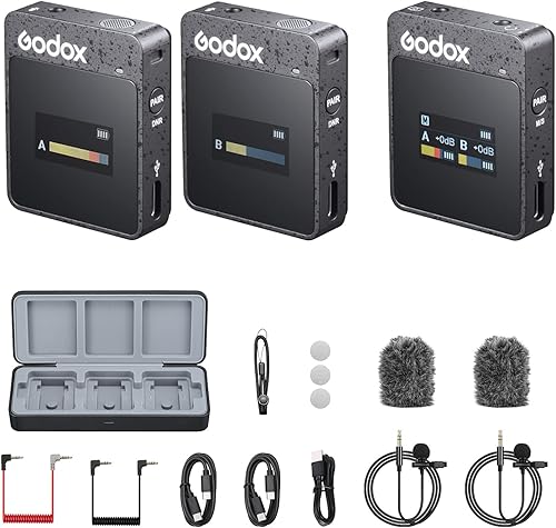 Godox MoveLink II M2 Sistema de micrófono inalámbrico Lavalier (2 TX + 1 RX + estuche de carga), micrófono inalámbrico con cancelación de ruido de