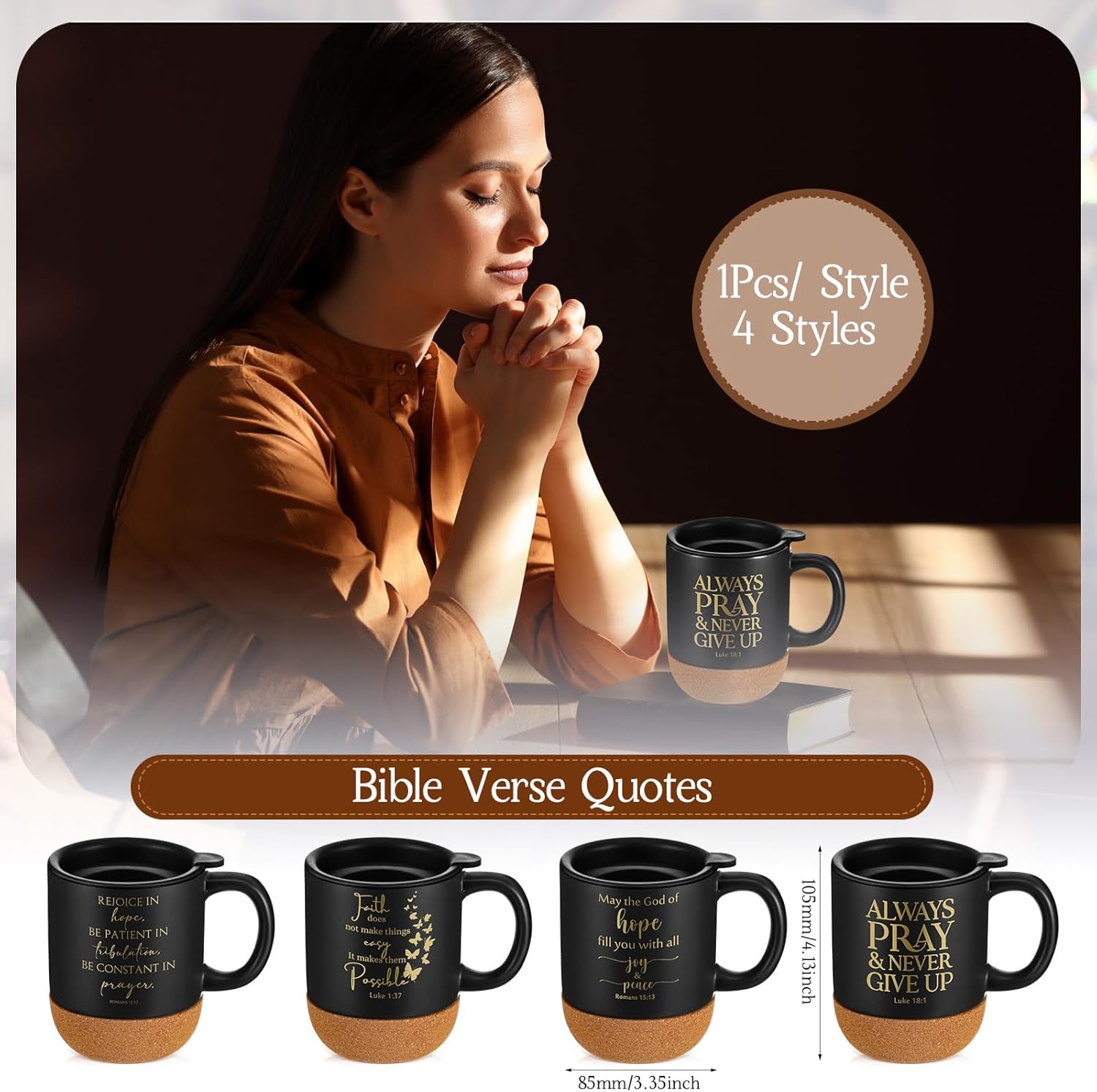4 Pcs Christian Coffee Mugs Bulk 15 oz Religious Cup Cork Bottom Mugs with Bible Verses Employee Appreciation Gifts for Women Men Clergy Pastor Church Easter Holiday Gifts - Image 3