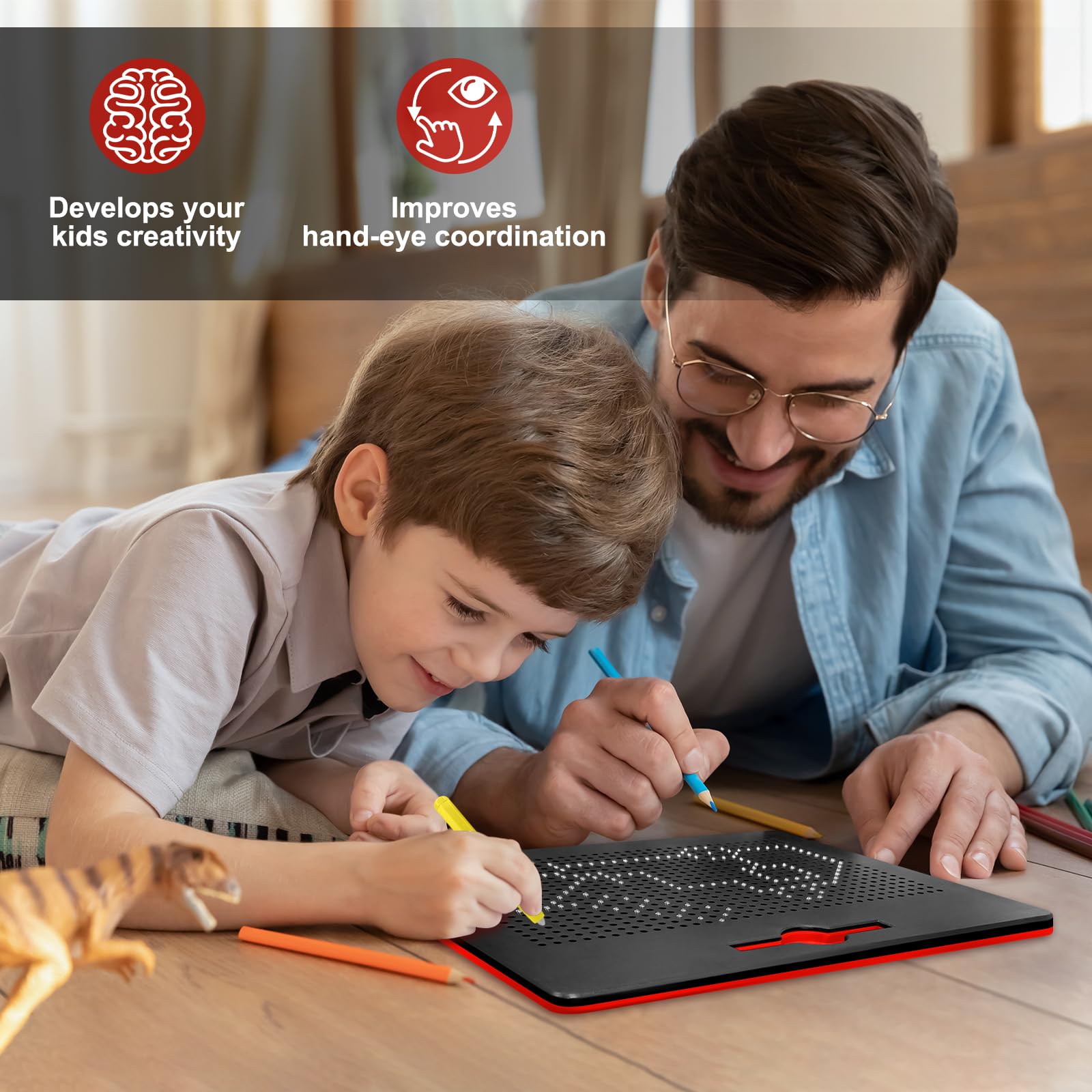 ALEENFOON Magnetic Steel Ball Drawing Board for Kids Children, Writing Stencils Toys Sketch Doodle Pad Scribble Writing Board Toy with Magnetic Pen (Large, Black) - Image 2