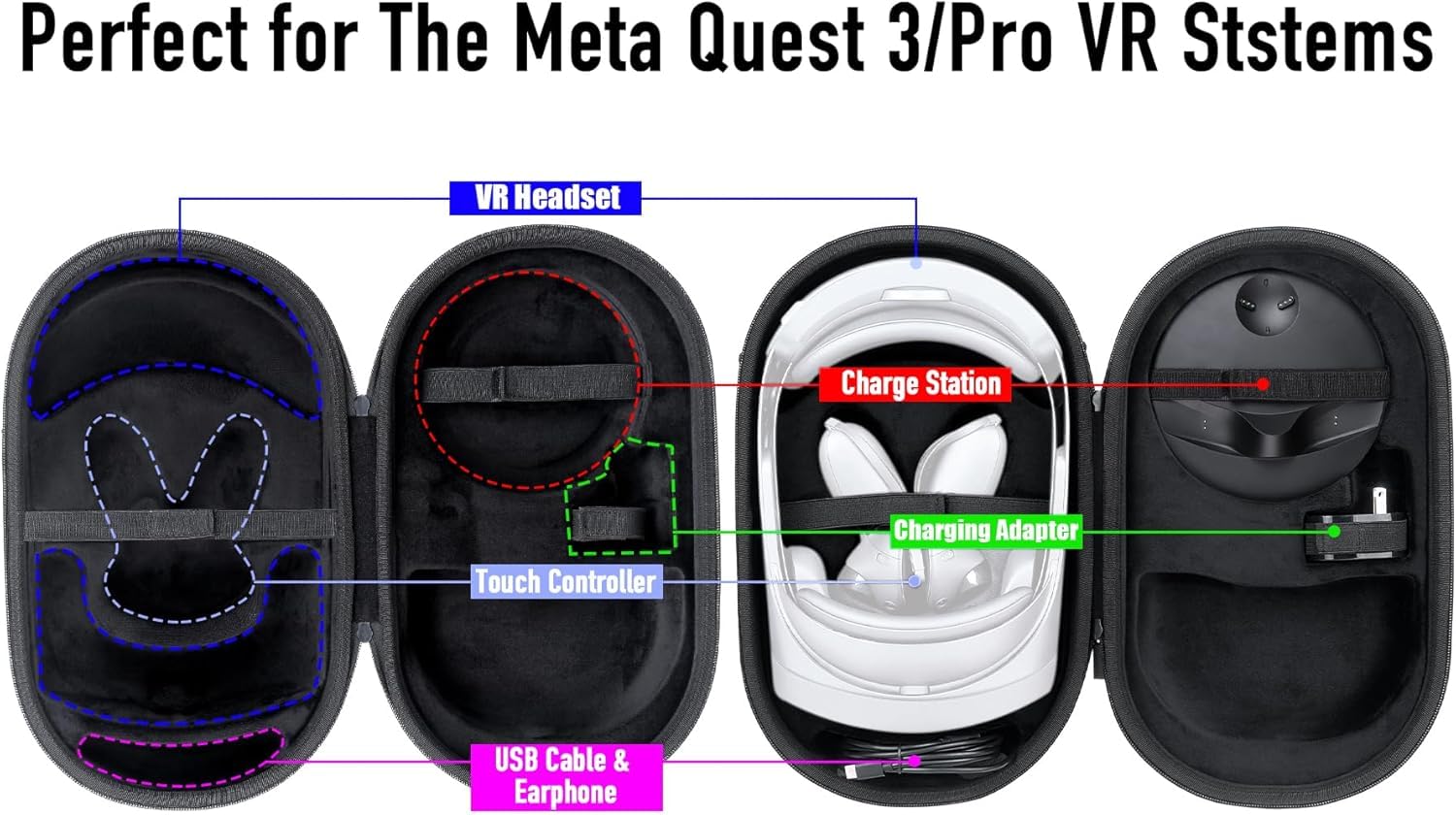 Aenllosi Hard Carrying Case for Meta Quest Pro/Meta Quest 3 All-in-One VR Headset, Only Case(Black) — view 5