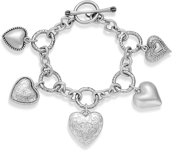 TOVABA Heart Charm Bracelets for Women, Dainty Gold Bracelets with Heart Charm Vintage Silver Heart Bracelet Statement Bracelets for Women Trendy