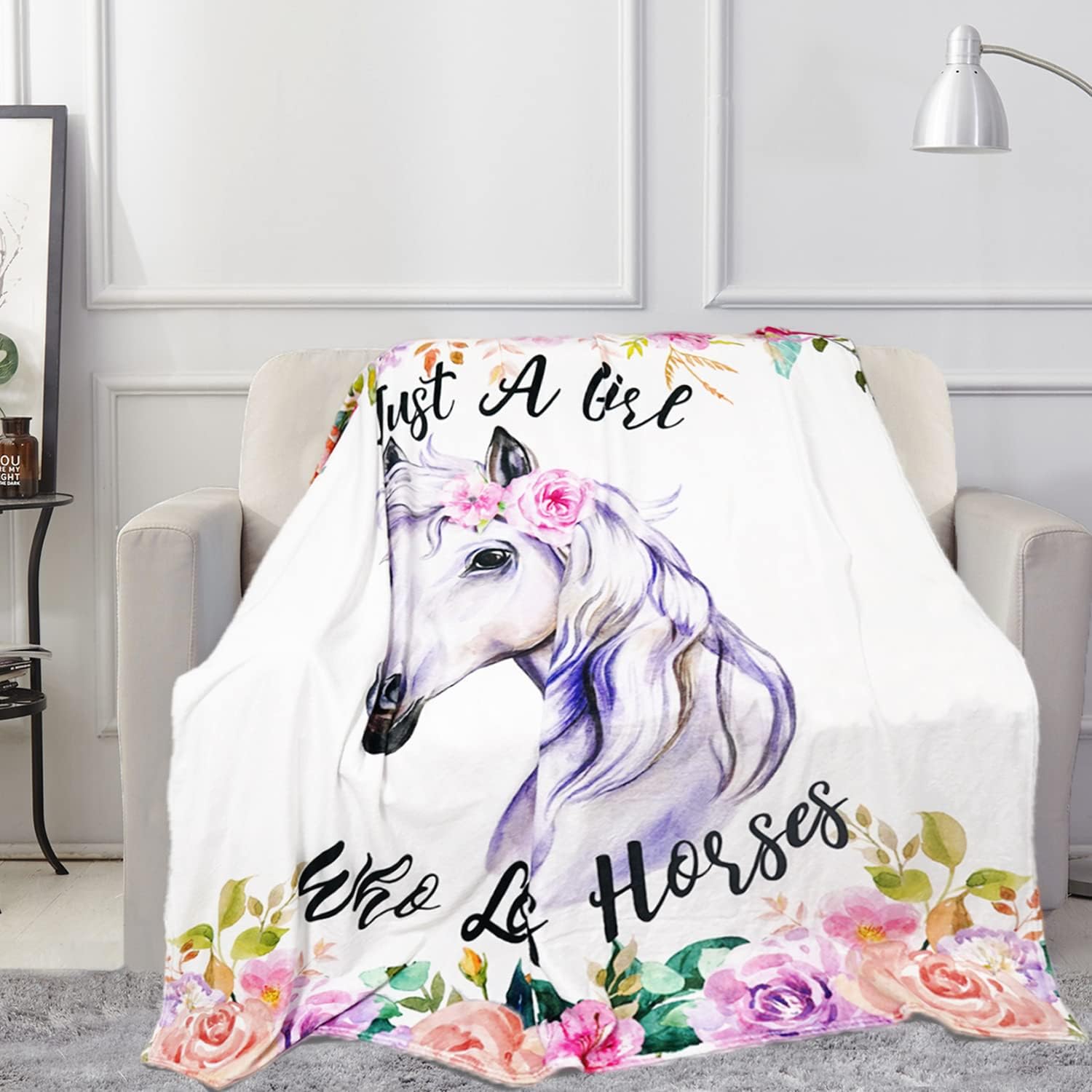 Horse Blanket for Girls，Horse Blanket Throw,Soft Flannel Blankets Loves Horse Throw