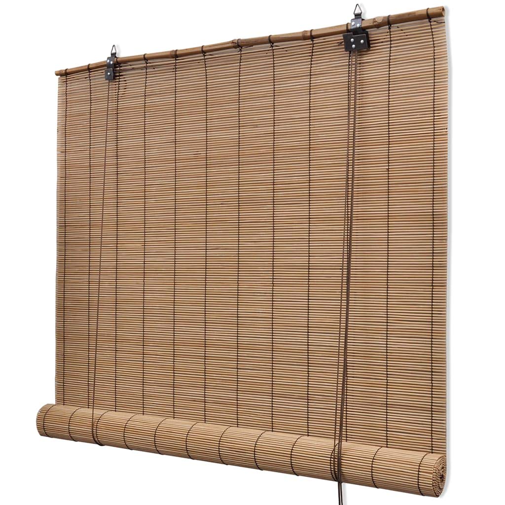 Store enrouleur en bambou marron 140 x 160 cm – Store de fenêtre en bambou naturel dans des tons neutres avec cordons tressés pour brise-vue et régulation de la lumière