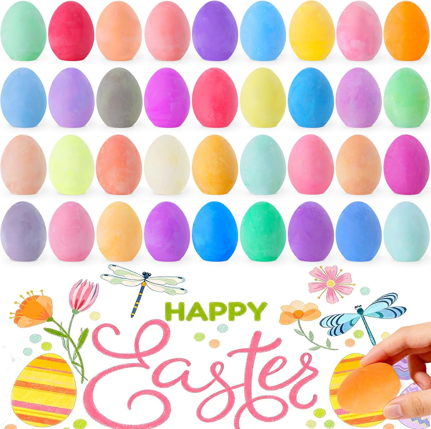 36 Pack Easter Sidewalk Chalks Bulk 36 Solid Colors Chalk Eggs for Kids Easter Basket fillers Colorful Egg Chalk Outdoor Toddler Kids Easter Hunt Classroom School Chalkboard Playground Drawing Party