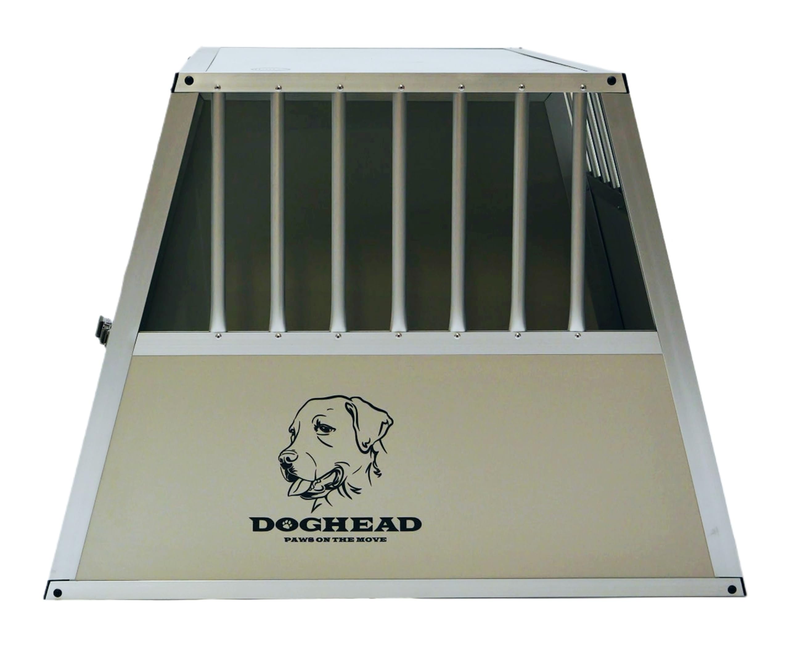 DOGHEAD Hundetransportbox Comfort, Double 95x85x63 cm DG, Schwarz, Aluminium, Beidseitig Abgeschrägt 75°, Trennwand mit Griff, Keine Kombibox