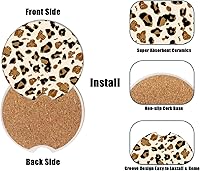Vista 3 de Posavasos para Portavasos de Automóvil – Posavasos de cerámica absorbente con estampado de leopardo, posavasos de automóvil para portavasos
