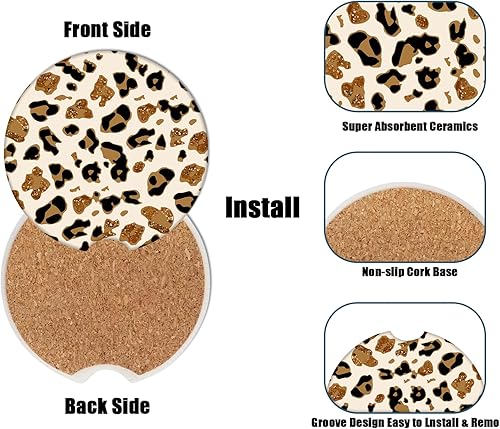 Miniatura 3 de Posavasos de automóvil  Posavasos de cerámica absorbente con estampado de leopardo, posavasos de automóvil para portavasos, accesorios de automóvil