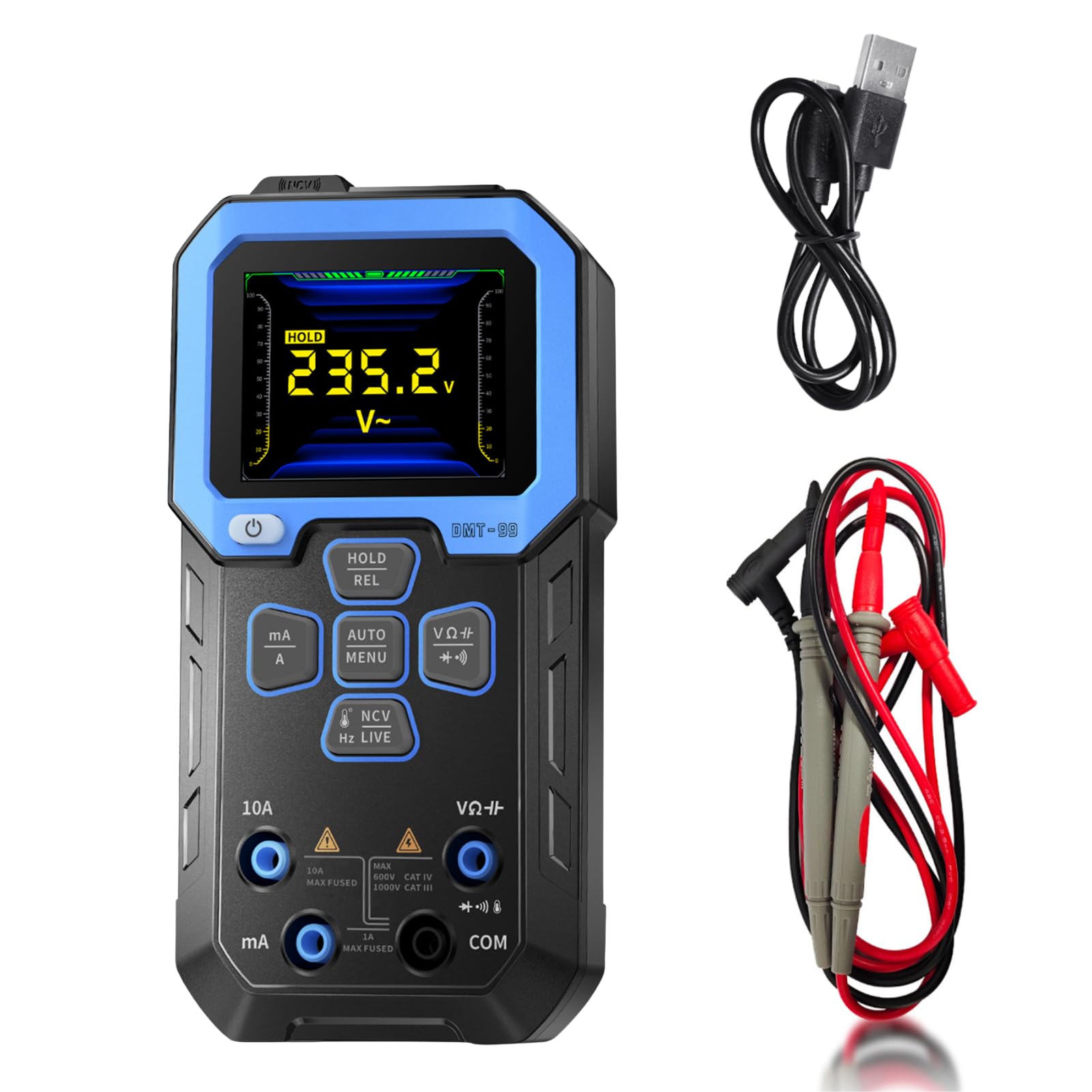 Digital Multimeter, Multifunktionales Multimeter Intelligentes Voltmeter 10000 Zähler Automatische Diagnose Spannungsprüfer Misst AC/DC Voltage Widerstand（DMT-99）