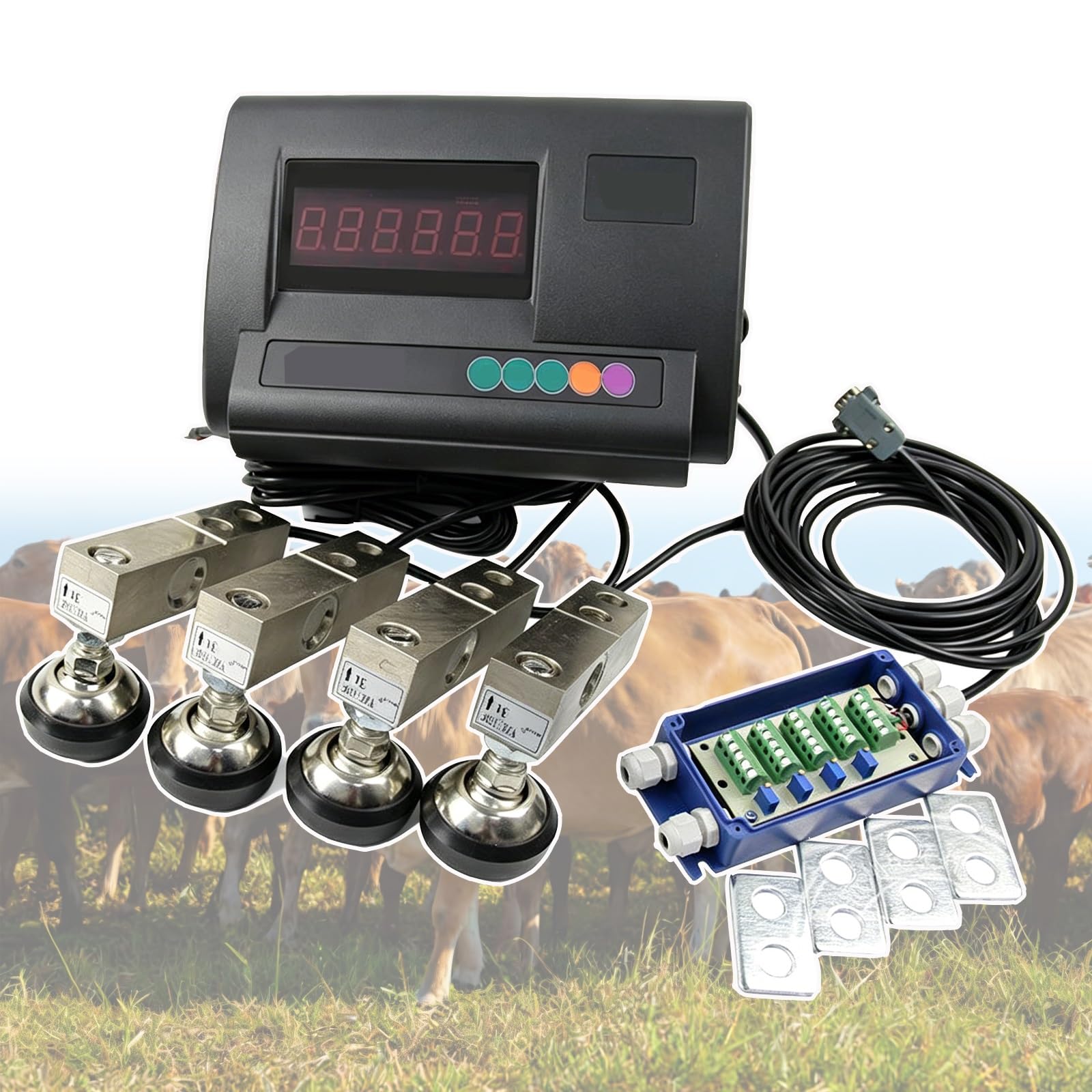Juego de báscula de pesaje for ganado, kit de plataforma de piso con indicador digital de alta precisión de 10000 libras con 4 sensores impermeables for la industria de cría