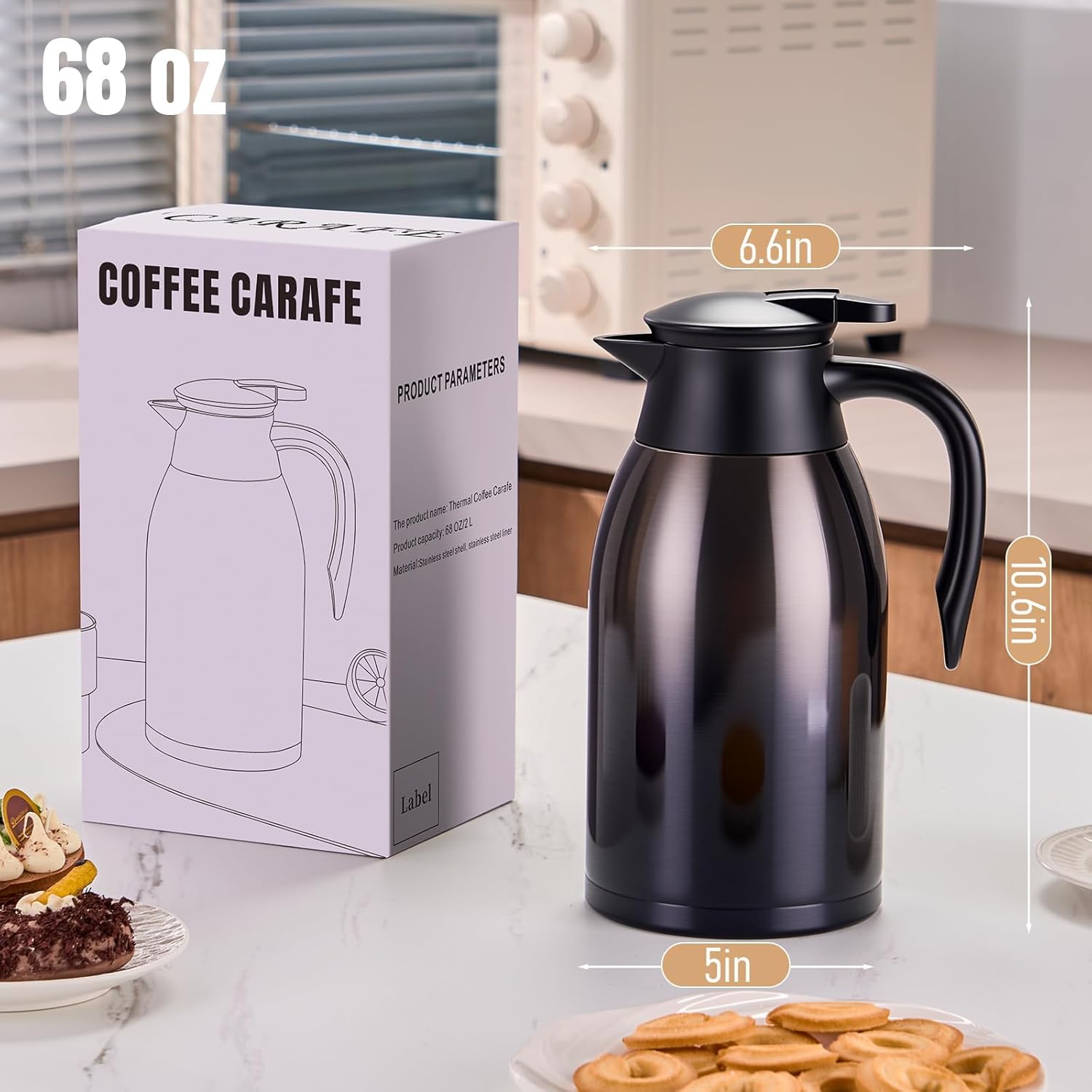 PARACITY 68oz Thermal Coffee Carafe Stainless Steel, Coffee Carafes for Keeping Hot, Double Walled Vacuum Insulated Coffee Urn for Coffee & Tea, Home & Office (Black) - Image 8